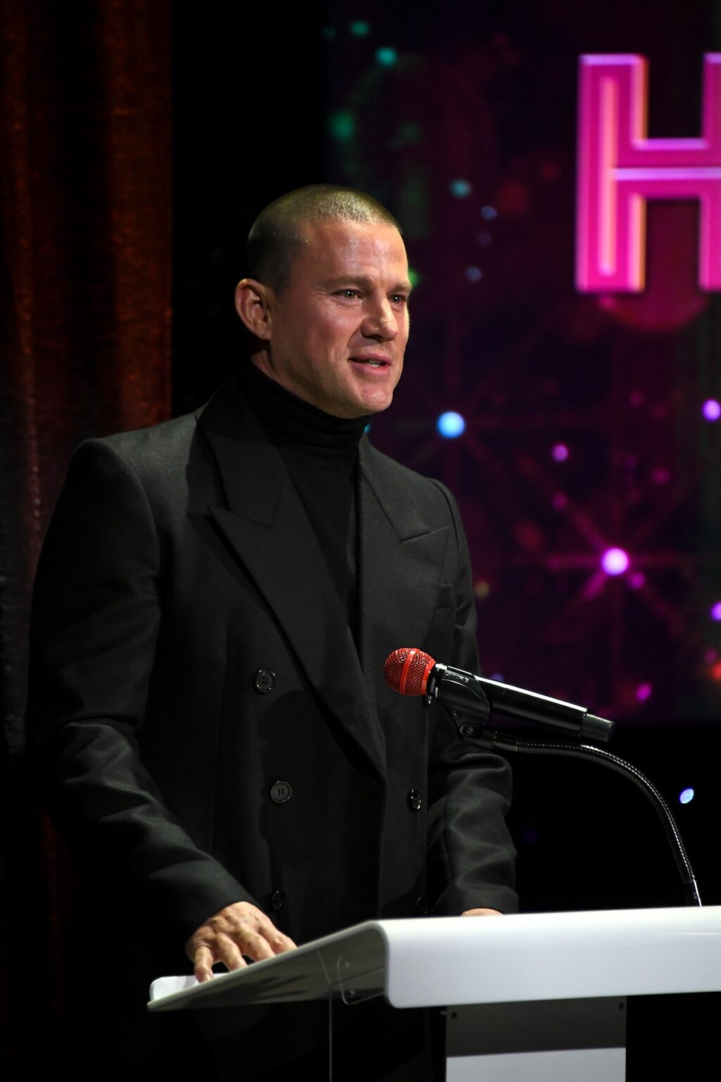 CULVER CITY, CALIFORNIA - DECEMBER 03: Channing Tatum speaks onstage during the inaugural Dance Hall of Fame ceremony honoring the most influential artists in dance history at Glorya Kaufman Community Center on December 03, 2025 in Culver City, California. (Photo by Alberto E. Rodriguez/Getty Images for Dance Hall of Fame)