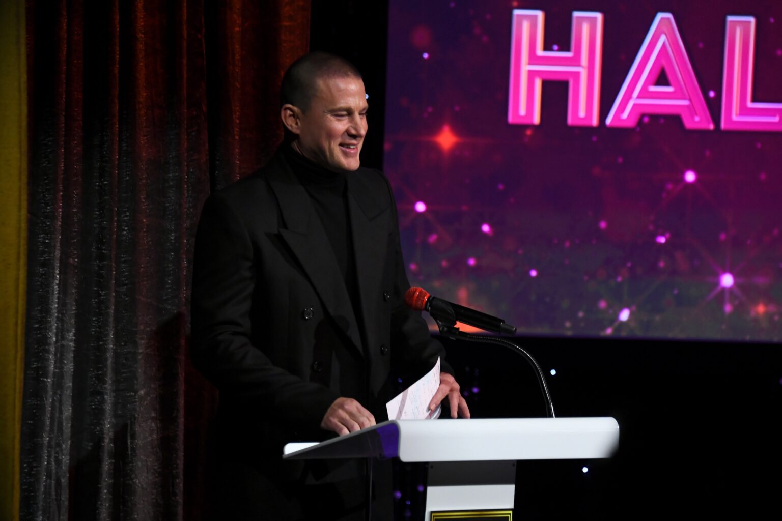 CULVER CITY, CALIFORNIA - DECEMBER 03: Channing Tatum speaks onstage during the inaugural Dance Hall of Fame ceremony honoring the most influential artists in dance history at Glorya Kaufman Community Center on December 03, 2025 in Culver City, California. (Photo by Alberto E. Rodriguez/Getty Images for Dance Hall of Fame)