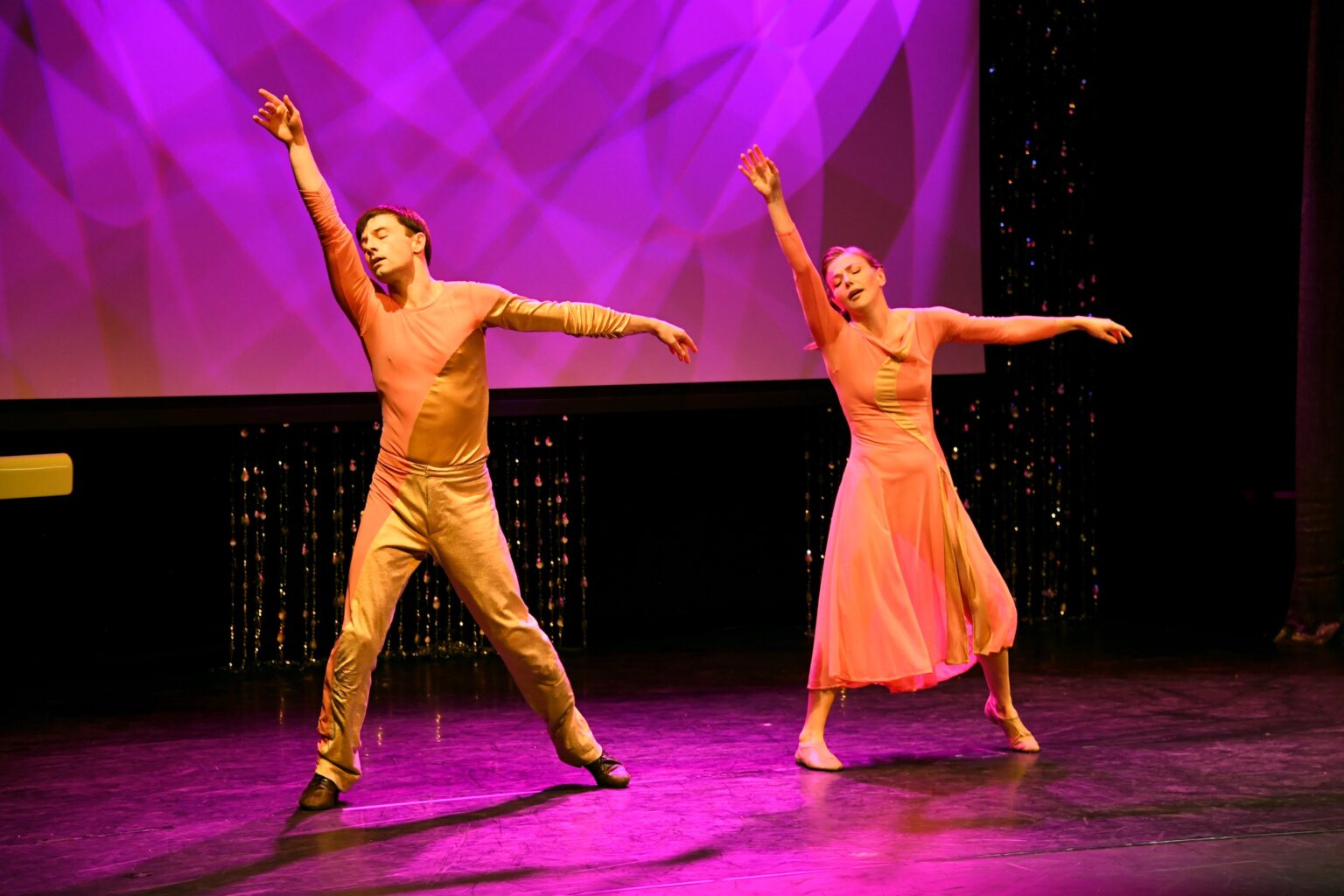 CULVER CITY, CALIFORNIA - DECEMBER 03: (L-R) Tony d'Alelio and Eliza Ohman perform onstage during the inaugural Dance Hall of Fame ceremony honoring the most influential artists in dance history at Glorya Kaufman Community Center on December 03, 2025 in Culver City, California. (Photo by Alberto E. Rodriguez/Getty Images for Dance Hall of Fame)