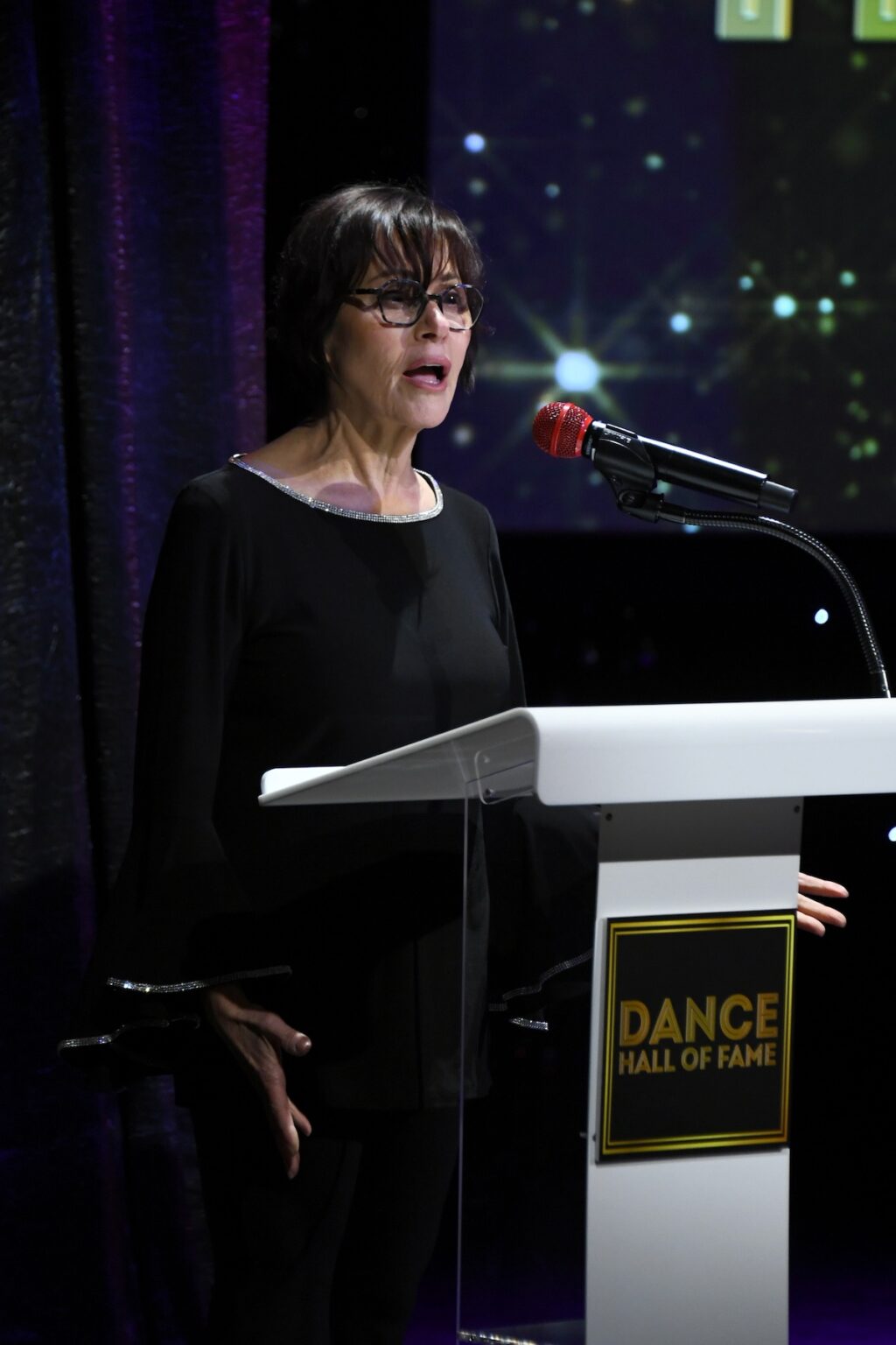 CULVER CITY, CALIFORNIA - DECEMBER 03: Lisa Mordente speaks onstage during the inaugural Dance Hall of Fame ceremony honoring the most influential artists in dance history at Glorya Kaufman Community Center on December 03, 2025 in Culver City, California. (Photo by Alberto E. Rodriguez/Getty Images for Dance Hall of Fame)