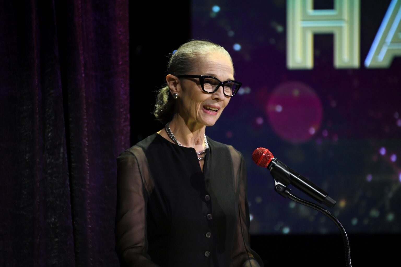 CULVER CITY, CALIFORNIA - DECEMBER 03: Janet Eilber speaks onstage during the inaugural Dance Hall of Fame ceremony honoring the most influential artists in dance history at Glorya Kaufman Community Center on December 03, 2025 in Culver City, California. (Photo by Alberto E. Rodriguez/Getty Images for Dance Hall of Fame)