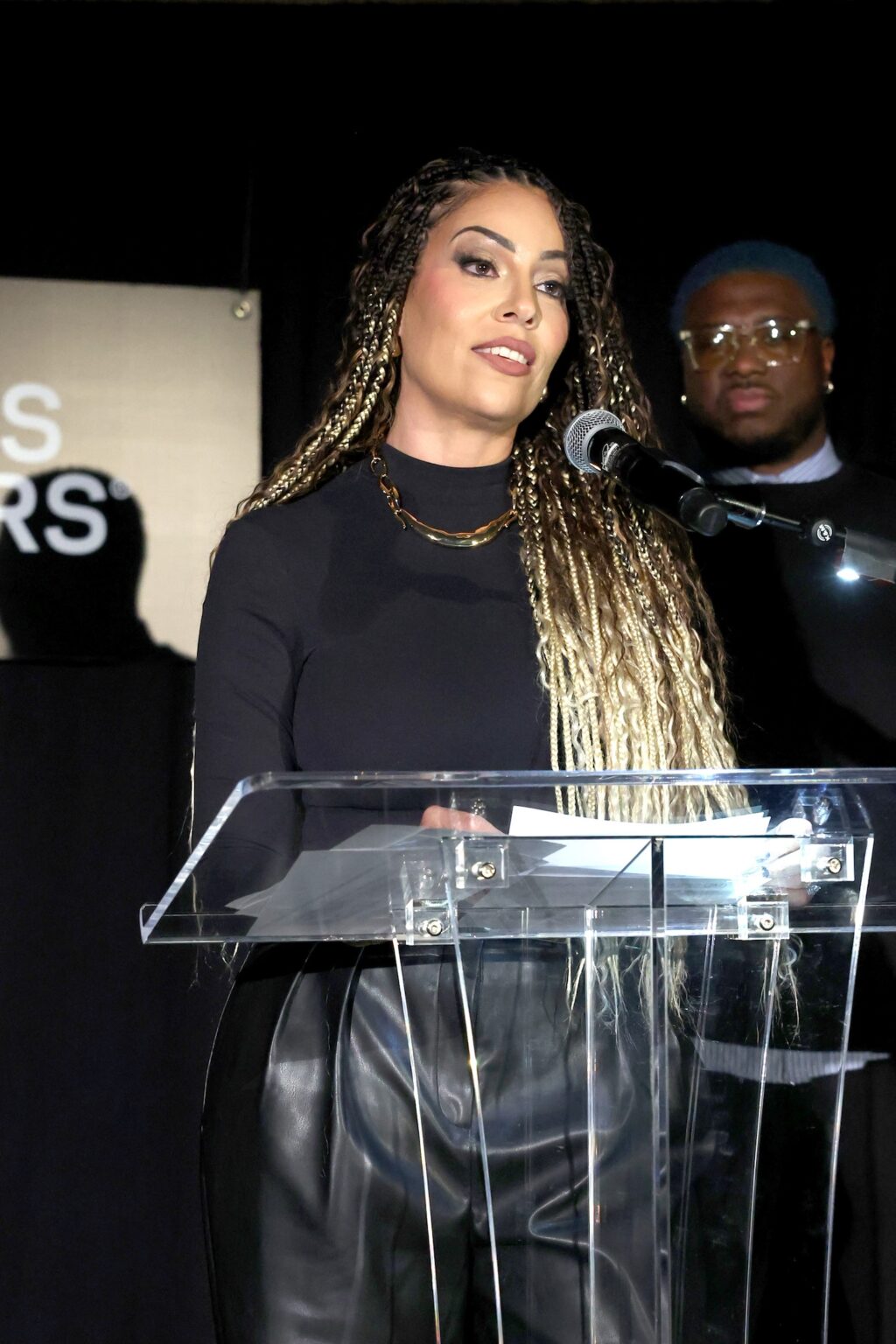 LOS ANGELES, CALIFORNIA - JANUARY 28: Marcella Araica, Co-Chair, Producers & Engineers Wing, speaks onstage during the Producers & Engineers Wing GRAMMY Week Celebration at The Preserve LA on January 28, 2026 in Los Angeles, California. (Photo by Jesse Grant/Getty Images for The Recording Academy)