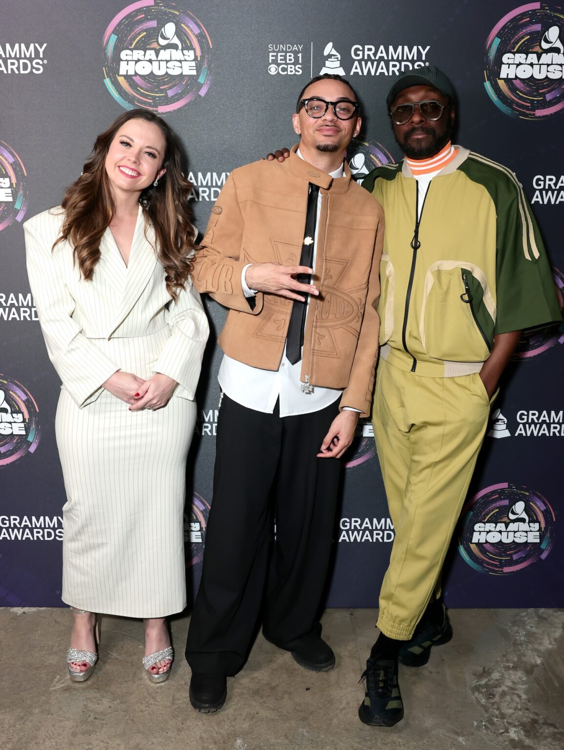LOS ANGELES, CALIFORNIA - JANUARY 29: (L-R) Sierra Hull, Miles Minnick and will.i.am attend Forging Tomorrow's Music Landscape Today at GRAMMY House during the 68th GRAMMY Awards at Rolling Greens on January 29, 2026 in Los Angeles, California. (Photo by Emma McIntyre/Getty Images for The Rceording Academy )