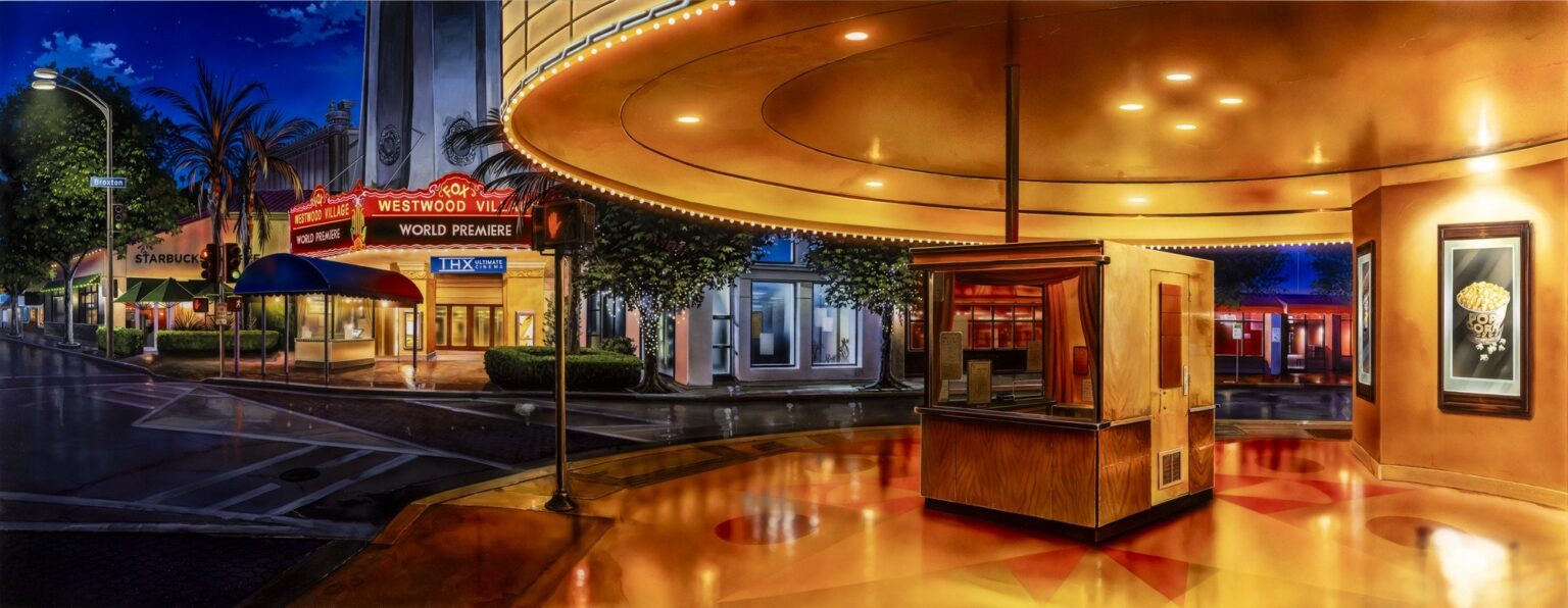 Alex Israel, Movie Theaters, 2024. Acrylic on canvas. 54 × 139 1/2 in. The Museum of Contemporary Art, Los Angeles, Purchase with funds provided by Karyn Kohl. ©Alex Israel.