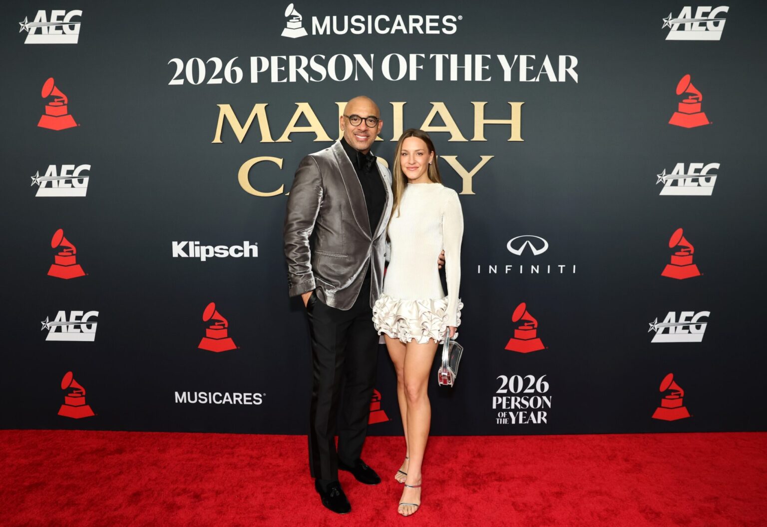 LOS ANGELES, CALIFORNIA - JANUARY 30: (L-R) Harvey Mason Jr., CEO of The Recording Academy and Britt Burton attend 2026 MusiCares Person of the Year Honoring Mariah Carey on January 30, 2026 in Los Angeles, California. (Photo by Emma McIntyre/Getty Images for The Recording Academy)