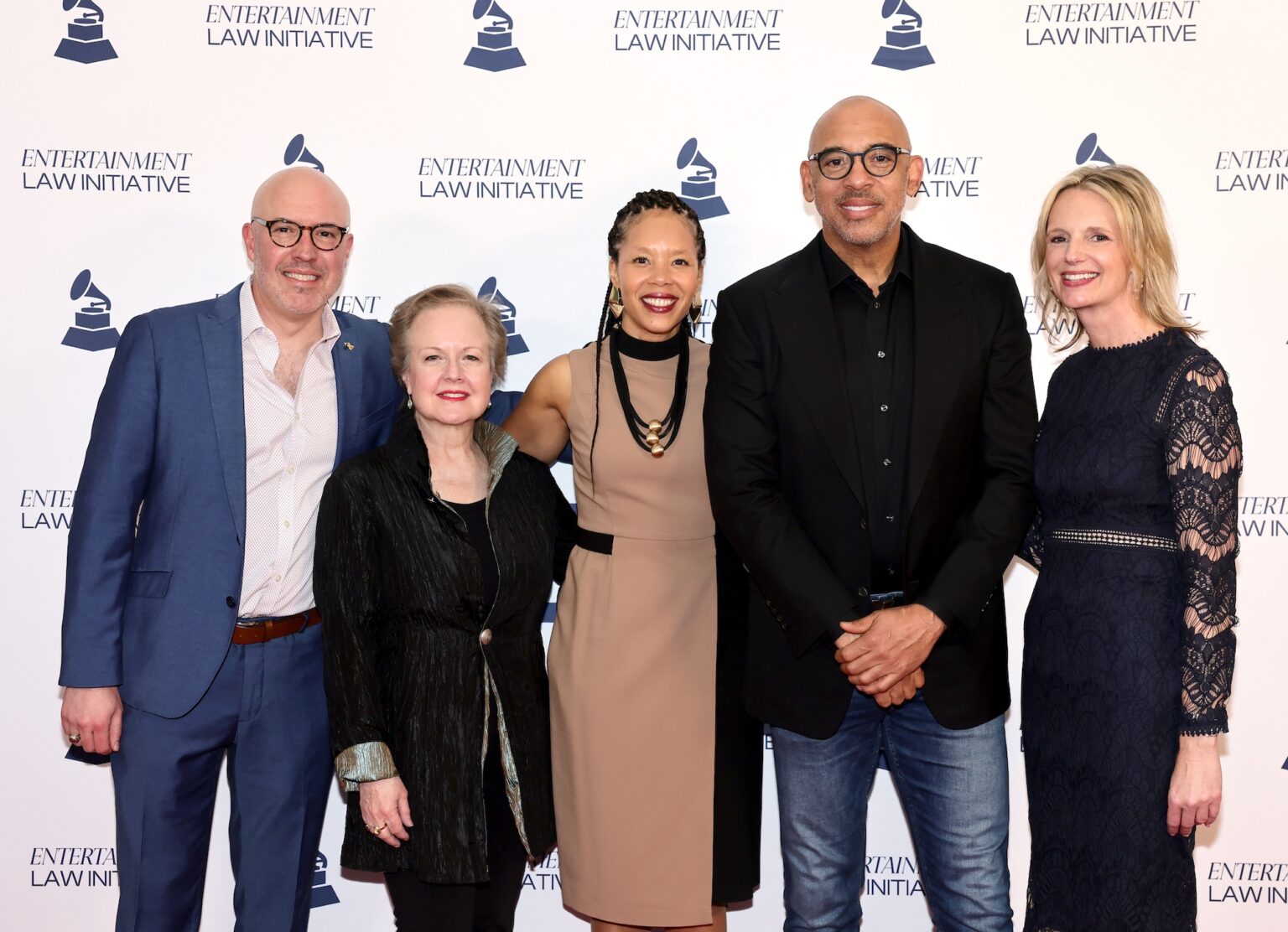 LOS ANGELES, CALIFORNIA - JANUARY 30: (L-R) Todd Dupler, Chief Advocacy & Public Policy Officer, the Recording Academy, Ruby Marchand, Chief Awards & Industry Officer, The Recording Academy, Kelley Purcell, SVP, the Recording Academy, Harvey Mason jr., CEO, the Recording Academy and Tera Healy, Senior Managing Director, the Recording Academy, attend the 28th Annual Entertainment Law Initiative Luncheon during the 68th GRAMMY Awards on January 30, 2026 in Los Angeles, California. (Photo by Emma McIntyre/Getty Images for The Recording Academy)