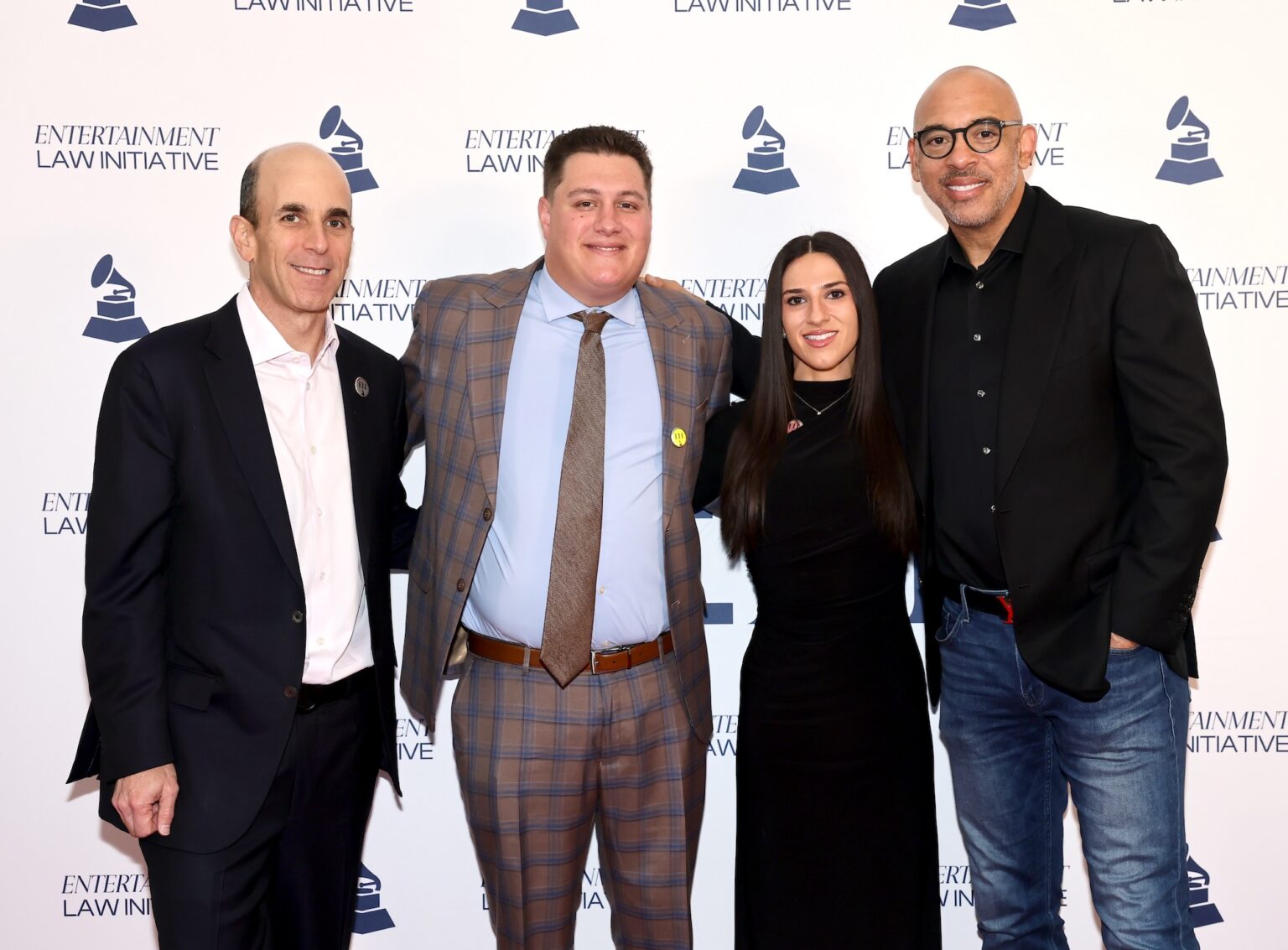 LOS ANGELES, CALIFORNIA - JANUARY 30: (L-R) Bobby Rosenbloum, Justin Fisher, Melanie Sallis and Harvey Mason jr., CEO, the Recording Academy, attend the 28th Annual Entertainment Law Initiative Luncheon during the 68th GRAMMY Awards on January 30, 2026 in Los Angeles, California. (Photo by Emma McIntyre/Getty Images for The Recording Academy)