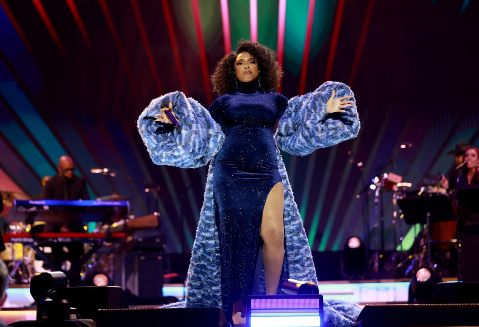 LOS ANGELES, CALIFORNIA - JANUARY 30: Jennifer Hudson performs onstage at 2026 MusiCares Person of the Year Honoring Mariah Carey on January 30, 2026 in Los Angeles, California. (Photo by Kevin Mazur/Getty Images for The Recording Academy)