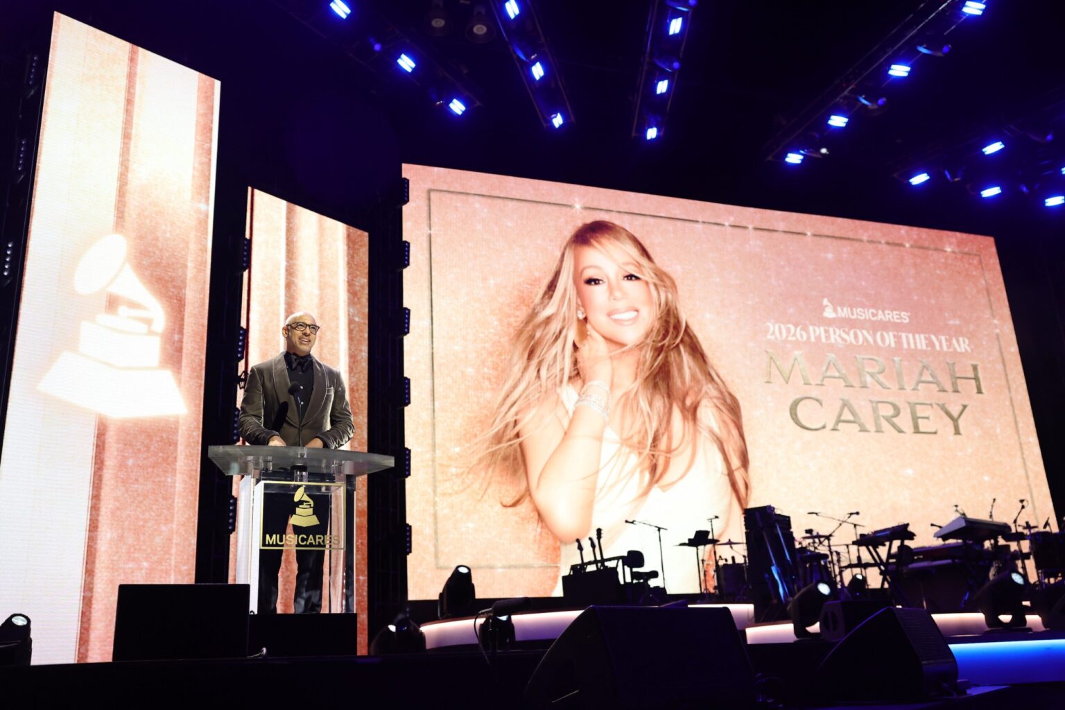 LOS ANGELES, CALIFORNIA - JANUARY 30: Harvey Mason jr., CEO, MusiCares & Recording Academy speaks onstage during 2026 MusiCares Person of the Year Honoring Mariah Carey on January 30, 2026 in Los Angeles, California. (Photo by Emma McIntyre/Getty Images for The Recording Academy)