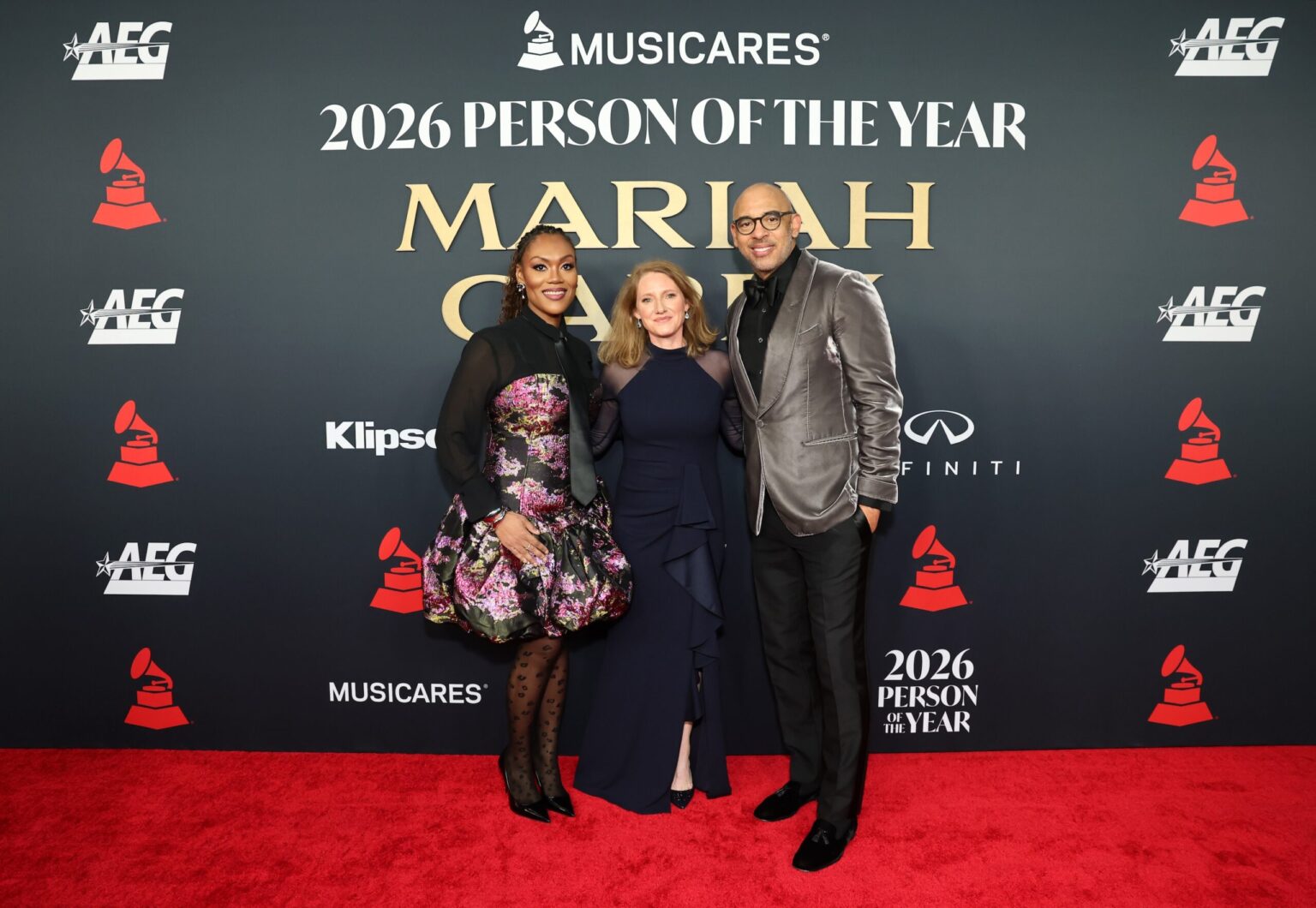 LOS ANGELES, CALIFORNIA - JANUARY 30: (L-R) Chelsey Green, Theresa Wolters and Harvey Mason Jr., CEO, Recording Academy & MusiCares attends 2026 MusiCares Person of the Year Honoring Mariah Carey on January 30, 2026 in Los Angeles, California. (Photo by Emma McIntyre/Getty Images for The Recording Academy)
