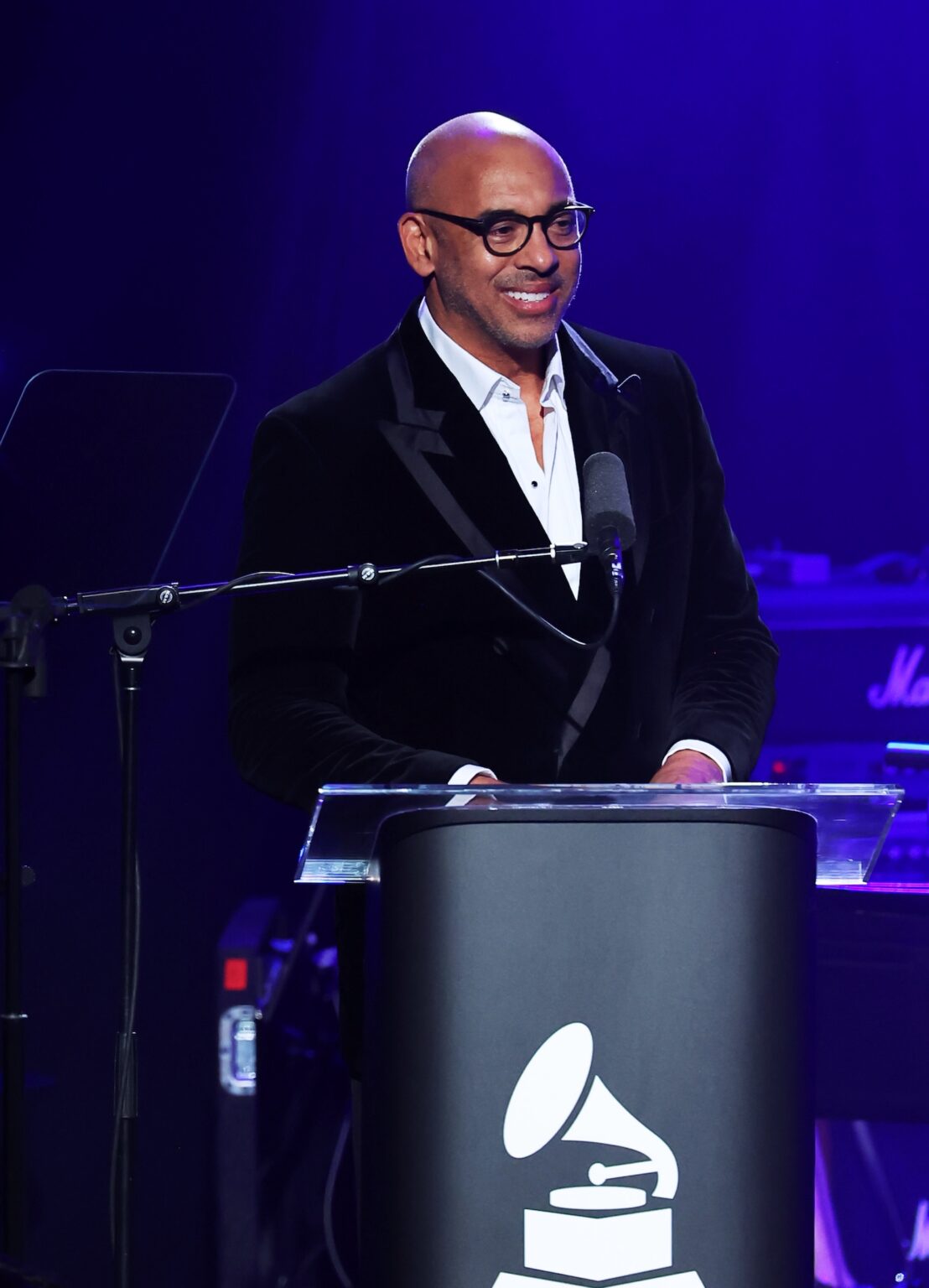 LOS ANGELES, CALIFORNIA - JANUARY 31: Harvey Mason jr., CEO, the Recording Academy, speaks onstage during the 68th GRAMMY Awards Pre-GRAMMY Gala & GRAMMY Salute to Industry Icons Honoring Avery Lipman & Monte Lipman on January 31, 2026 in Los Angeles, California. (Photo by Leon Bennett/Getty Images for The Recording Academy)