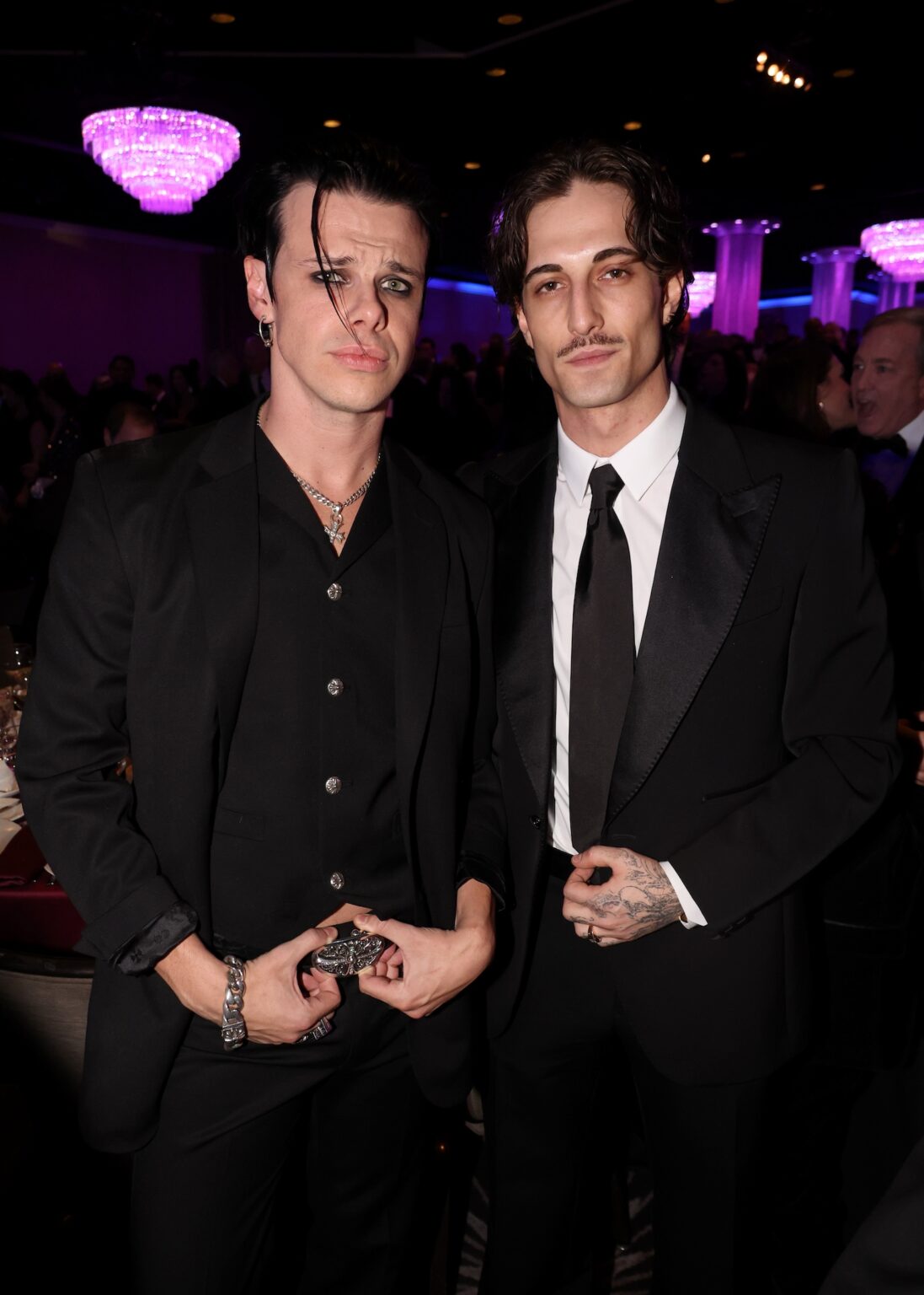 LOS ANGELES, CALIFORNIA - JANUARY 31: (L-R) Yungblud and Damiano David attend the 68th GRAMMY Awards Pre-GRAMMY Gala & GRAMMY Salute to Industry Icons Honoring Avery Lipman & Monte Lipman on January 31, 2026 in Los Angeles, California. (Photo by Johnny Nunez/Getty Images for The Recording Academy)