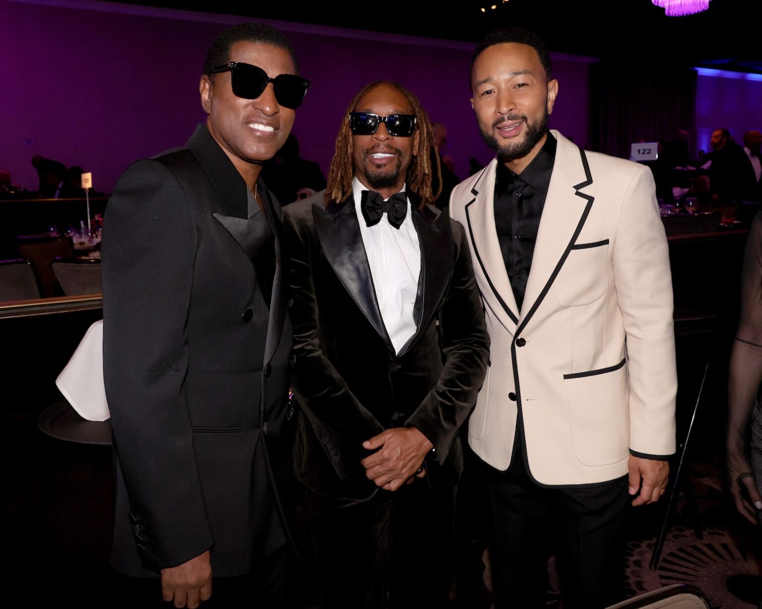 LOS ANGELES, CALIFORNIA - JANUARY 31: (L-R) Babyface, Lil Jon and John Legend attend the 68th GRAMMY Awards Pre-GRAMMY Gala & GRAMMY Salute to Industry Icons Honoring Avery Lipman & Monte Lipman on January 31, 2026 in Los Angeles, California. (Photo by Johnny Nunez/Getty Images for The Recording Academy)