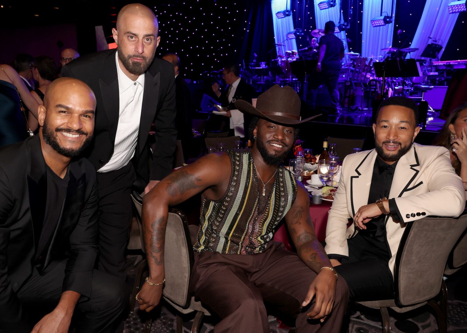 LOS ANGELES, CALIFORNIA - JANUARY 31: (L-R) Jared Cotter, Ghazi Shami, Shaboozey, John Legend and Chrissy Teigen attend the 68th GRAMMY Awards Pre-GRAMMY Gala & GRAMMY Salute to Industry Icons Honoring Avery Lipman & Monte Lipman on January 31, 2026 in Los Angeles, California. (Photo by Johnny Nunez/Getty Images for The Recording Academy)