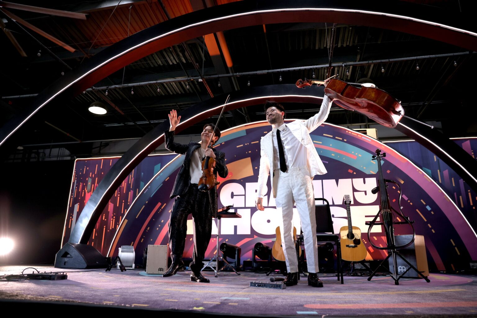 LOS ANGELES, CALIFORNIA - JANUARY 31: (L-R) Jonathan Miron and Philip Sheegog of ARKAI perform onstage during Golden Hour at GRAMMY House during the 68th GRAMMY Awards at Rolling Greens on January 31, 2026 in Los Angeles, California. (Photo by Anna Webber/Getty Images for The Recording Academy)