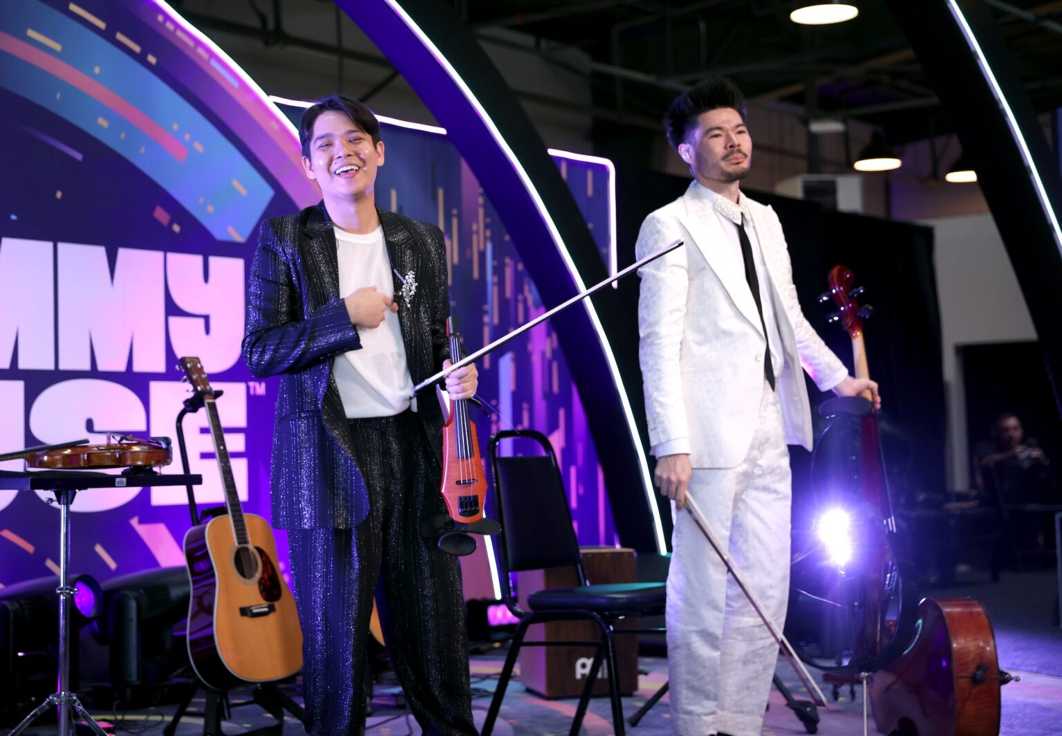 LOS ANGELES, CALIFORNIA - JANUARY 31: (L-R) Jonathan Miron and Philip Sheegog of ARKAI perform onstage during Golden Hour at GRAMMY House during the 68th GRAMMY Awards at Rolling Greens on January 31, 2026 in Los Angeles, California. (Photo by Anna Webber/Getty Images for The Recording Academy)