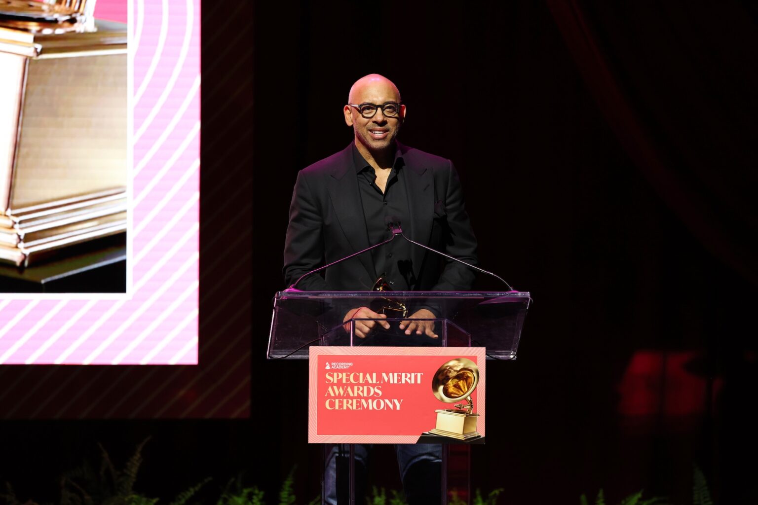 LOS ANGELES, CALIFORNIA - JANUARY 31: Harvey Mason jr., CEO, MusiCares & Recording Academy speaks onstage during the Special Merit Awards Ceremony & 68th Annual GRAMMY Nominees Reception during the 68th GRAMMY Awards on January 31, 2026 in Los Angeles, California. (Photo by Monica Schipper/Getty Images for The Recording Academy)
