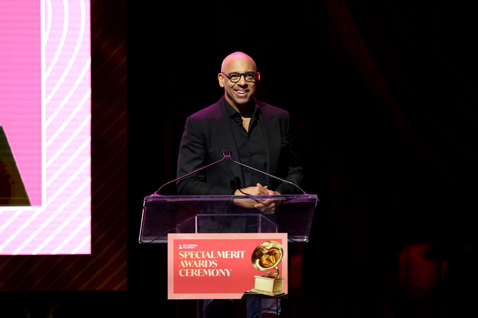 LOS ANGELES, CALIFORNIA - JANUARY 31: Harvey Mason jr., CEO, MusiCares & Recording Academy speaks onstage during the Special Merit Awards Ceremony & 68th Annual GRAMMY Nominees Reception during the 68th GRAMMY Awards on January 31, 2026 in Los Angeles, California. (Photo by Monica Schipper/Getty Images for The Recording Academy)