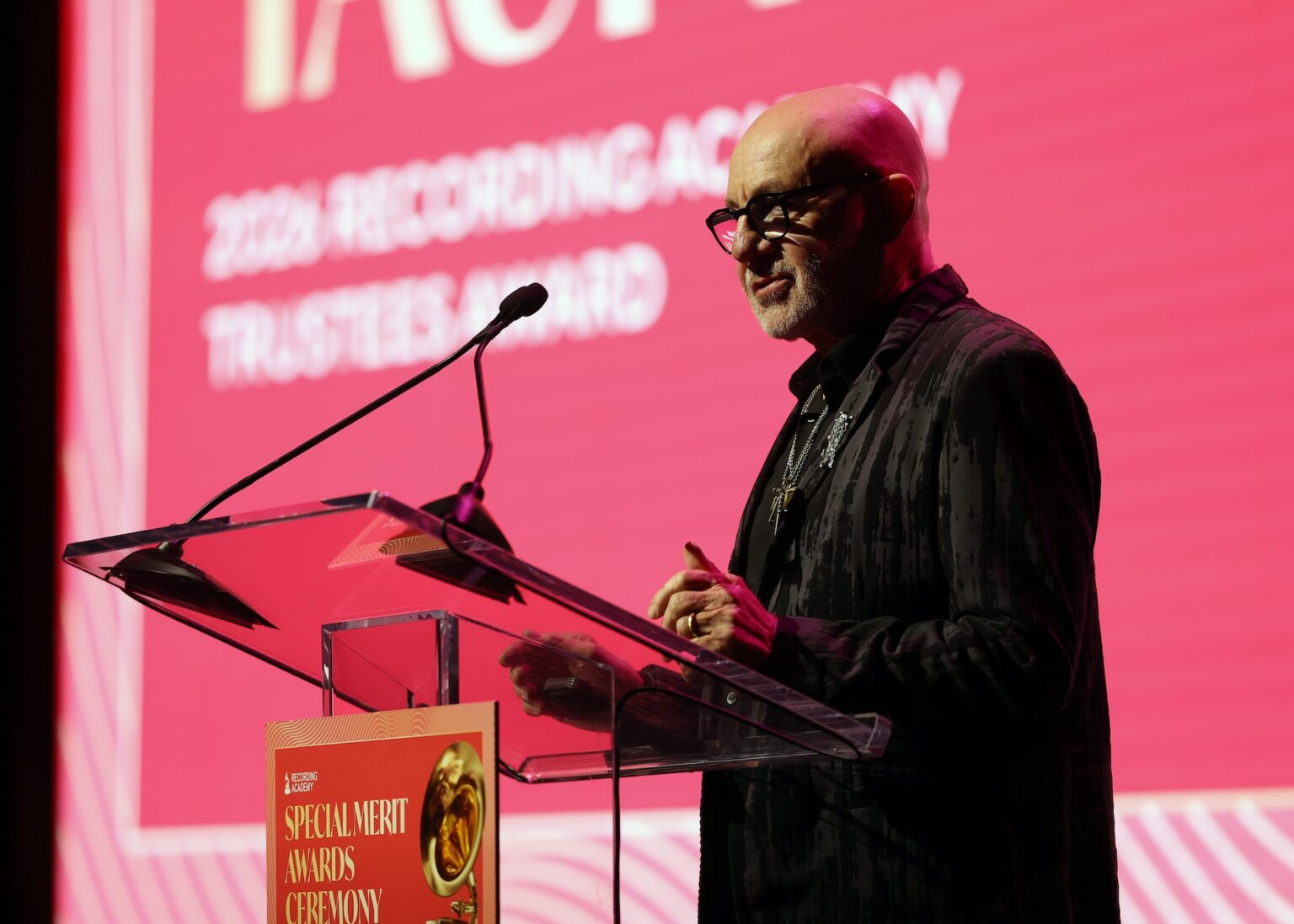 LOS ANGELES, CALIFORNIA - JANUARY 31: Bernie Taupin speaks onstage during the Special Merit Awards Ceremony & 68th Annual GRAMMY Nominees Reception during the 68th GRAMMY Awards on January 31, 2026 in Los Angeles, California. (Photo by Mat Hayward/Getty Images for The Recording Academy)