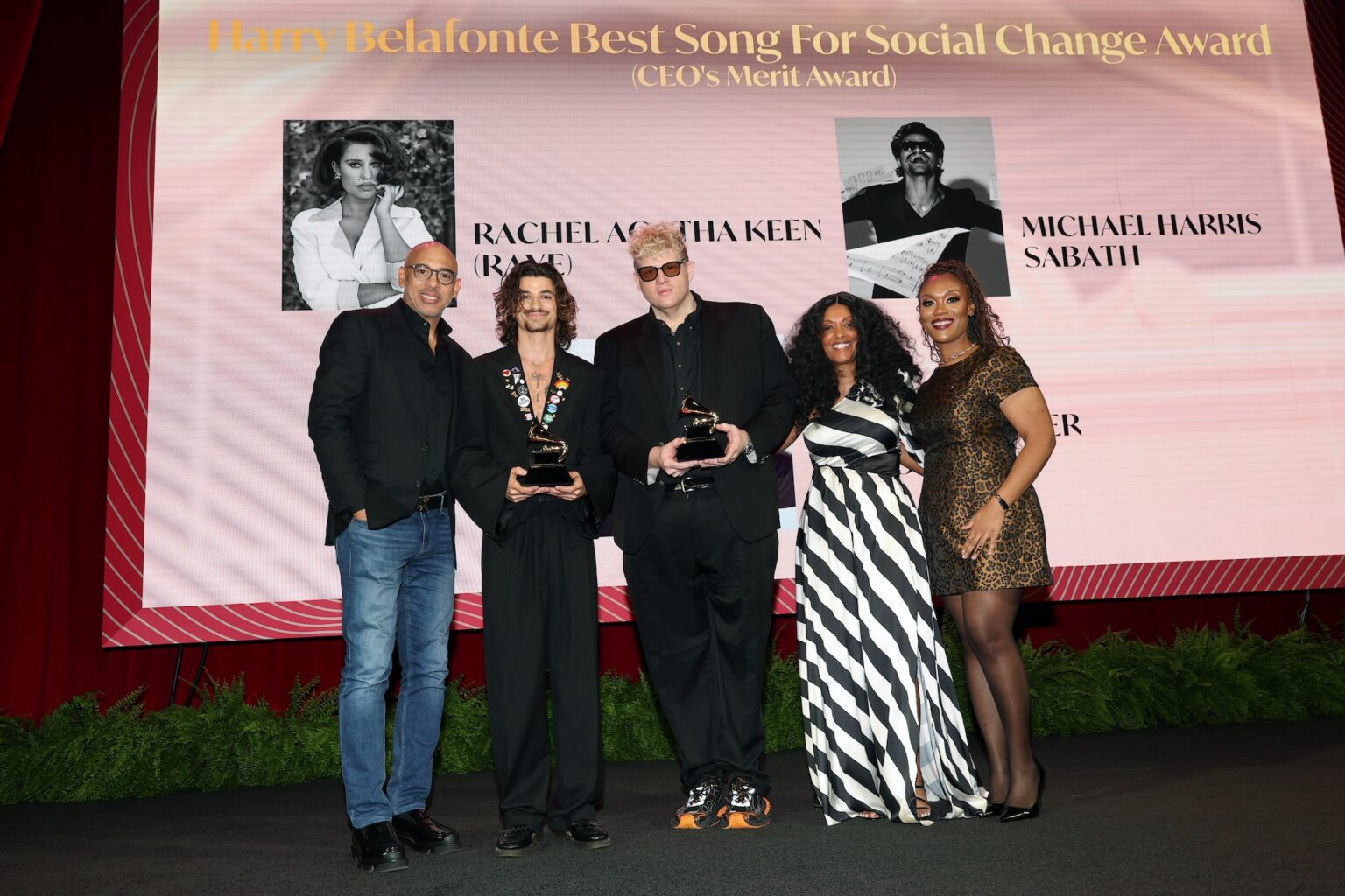 LOS ANGELES, CALIFORNIA - JANUARY 31: (L-R) Harvey Mason jr., CEO, the Recording Academy, Mike Sabath, BloodPop, Wayna and Chelsey Green speak onstage during the Special Merit Awards Ceremony & 68th Annual GRAMMY Nominees Reception during the 68th GRAMMY Awards on January 31, 2026 in Los Angeles, California. (Photo by Mat Hayward/Getty Images for The Recording Academy)