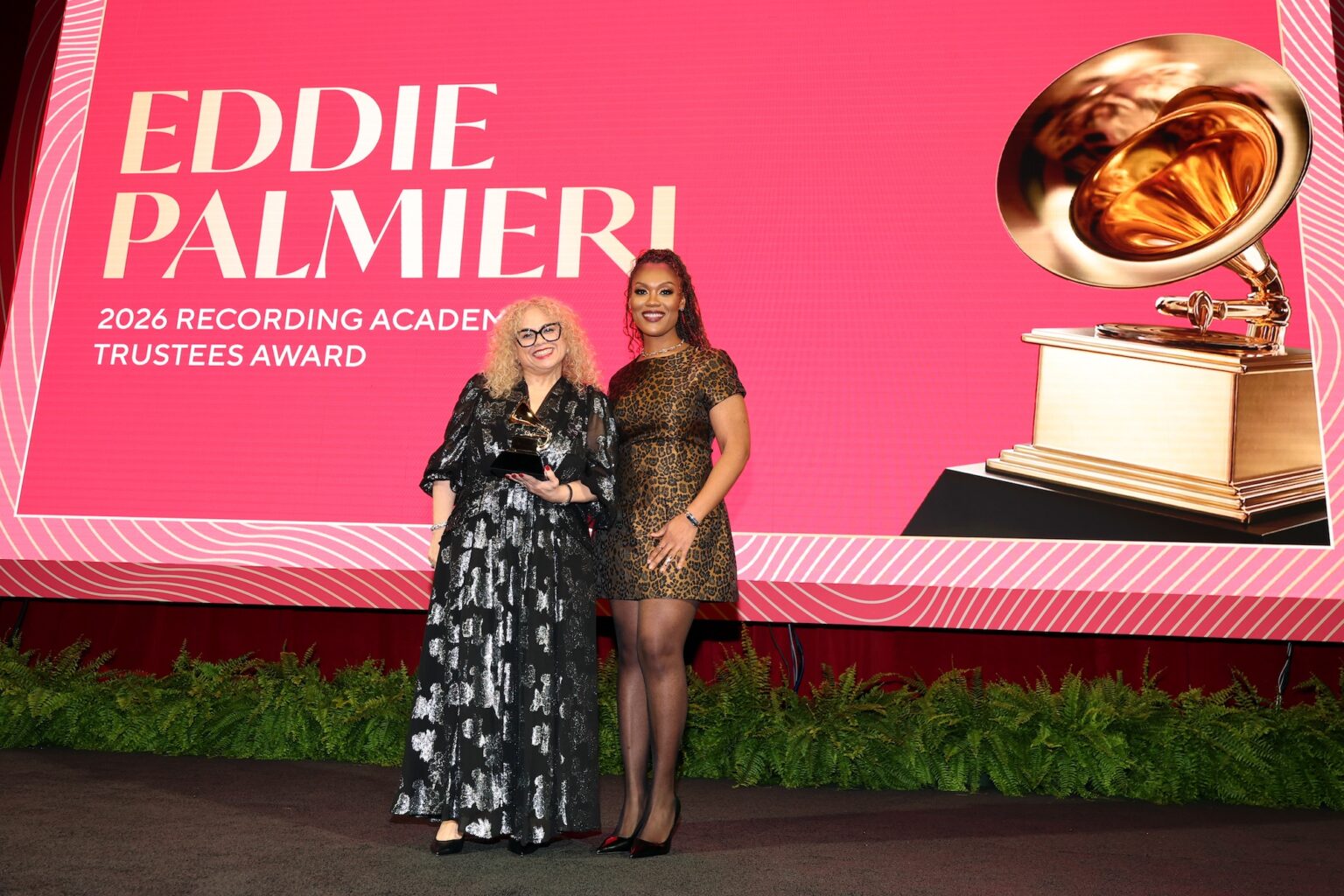 LOS ANGELES, CALIFORNIA - JANUARY 31: (L-R) Eydie Palmieri Gryczko and Chelsey Green pose onstage during the Special Merit Awards Ceremony & 68th Annual GRAMMY Nominees Reception during the 68th GRAMMY Awards on January 31, 2026 in Los Angeles, California. (Photo by Mat Hayward/Getty Images for The Recording Academy)
