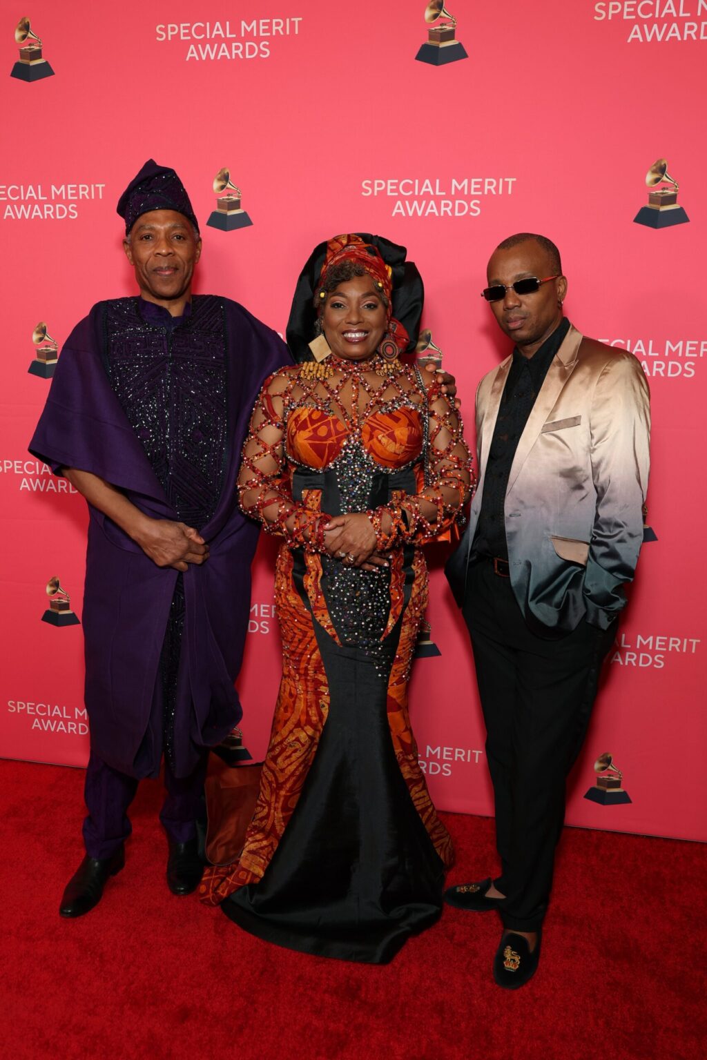 LOS ANGELES, CALIFORNIA - JANUARY 31: (L-R) Femi Kuti, Yeni Kuti and Kunle Kuti attend the Special Merit Awards Ceremony & 68th Annual GRAMMY Nominees Reception during the 68th GRAMMY Awards on January 31, 2026 in Los Angeles, California. (Photo by Mat Hayward/Getty Images for The Recording Academy)