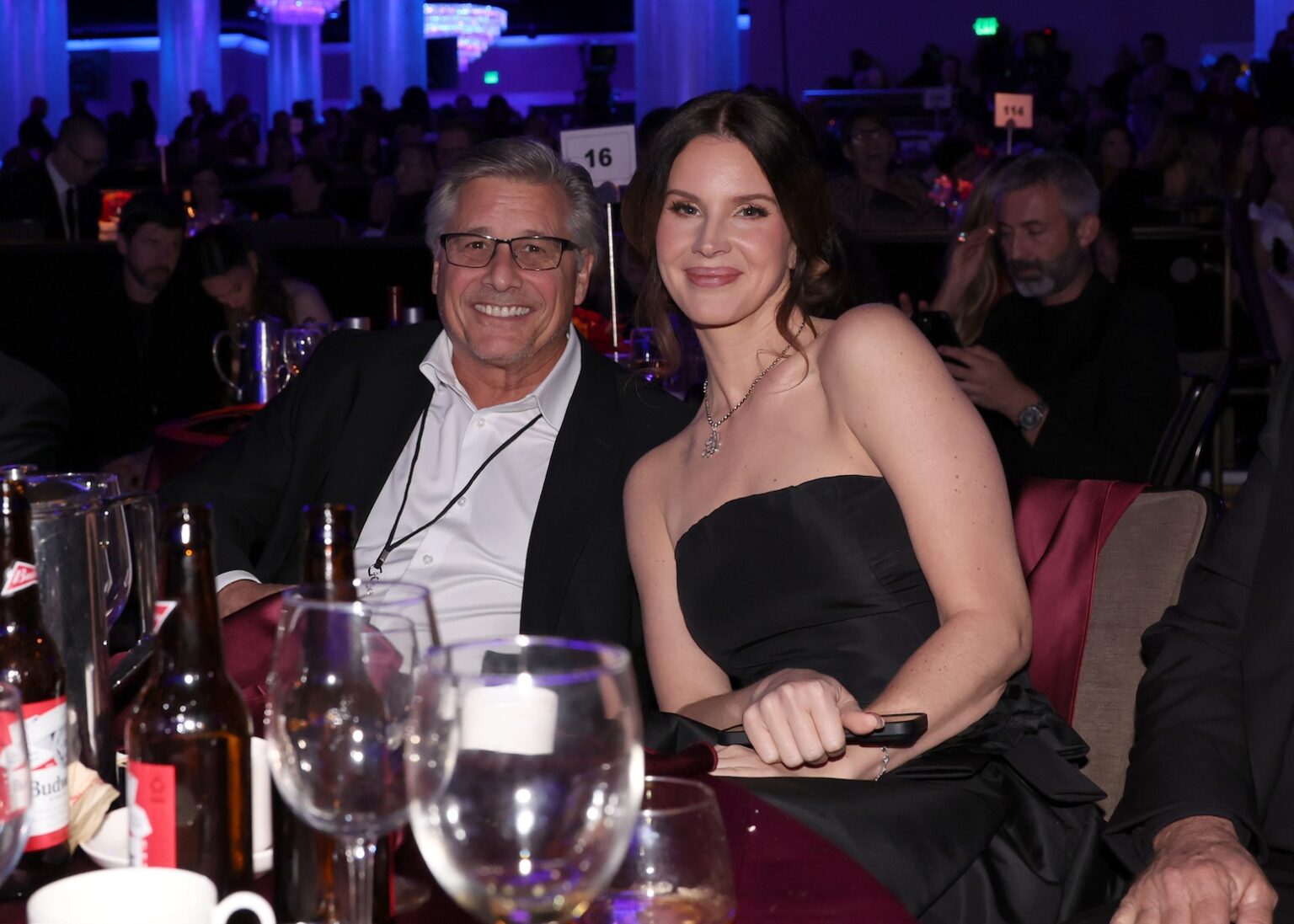 LOS ANGELES, CALIFORNIA - JANUARY 31: (L-R) Kevin Mazur and Lana Del Rey attend the 68th GRAMMY Awards Pre-GRAMMY Gala & GRAMMY Salute to Industry Icons Honoring Avery Lipman & Monte Lipman on January 31, 2026 in Los Angeles, California. (Photo by Johnny Nunez/Getty Images for The Recording Academy)
