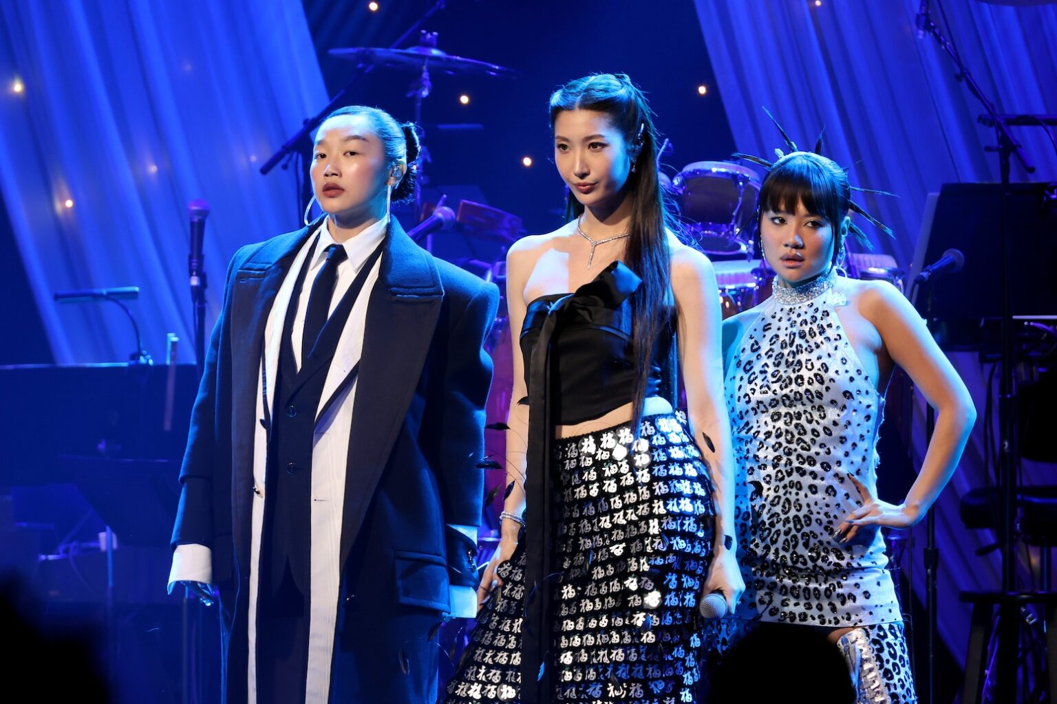 LOS ANGELES, CALIFORNIA - JANUARY 31: (L-R) Rei Ami, Ejae and Audrey Nuna perform onstage during the 68th GRAMMY Awards Pre-GRAMMY Gala & GRAMMY Salute to Industry Icons Honoring Avery Lipman & Monte Lipman on January 31, 2026 in Los Angeles, California. (Photo by Johnny Nunez/Getty Images for The Recording Academy)