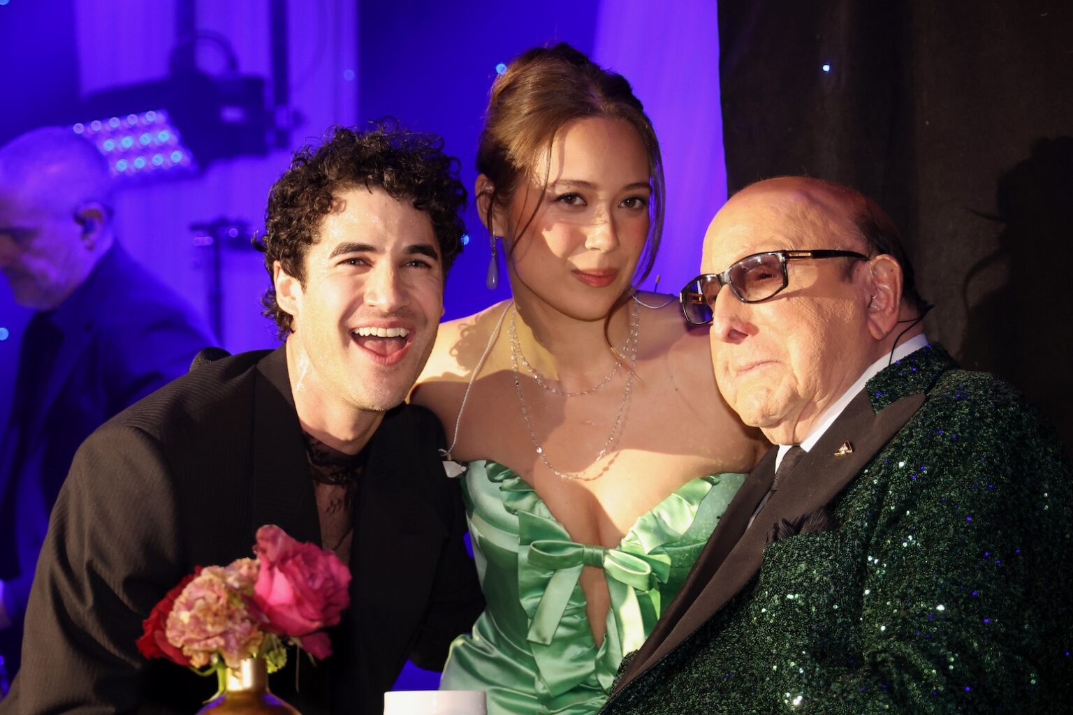 LOS ANGELES, CALIFORNIA - JANUARY 31: (L-R) Darren Criss, Laufey and Clive Davis attend the 68th GRAMMY Awards Pre-GRAMMY Gala & GRAMMY Salute to Industry Icons Honoring Avery Lipman & Monte Lipman on January 31, 2026 in Los Angeles, California. (Photo by Johnny Nunez/Getty Images for The Recording Academy)