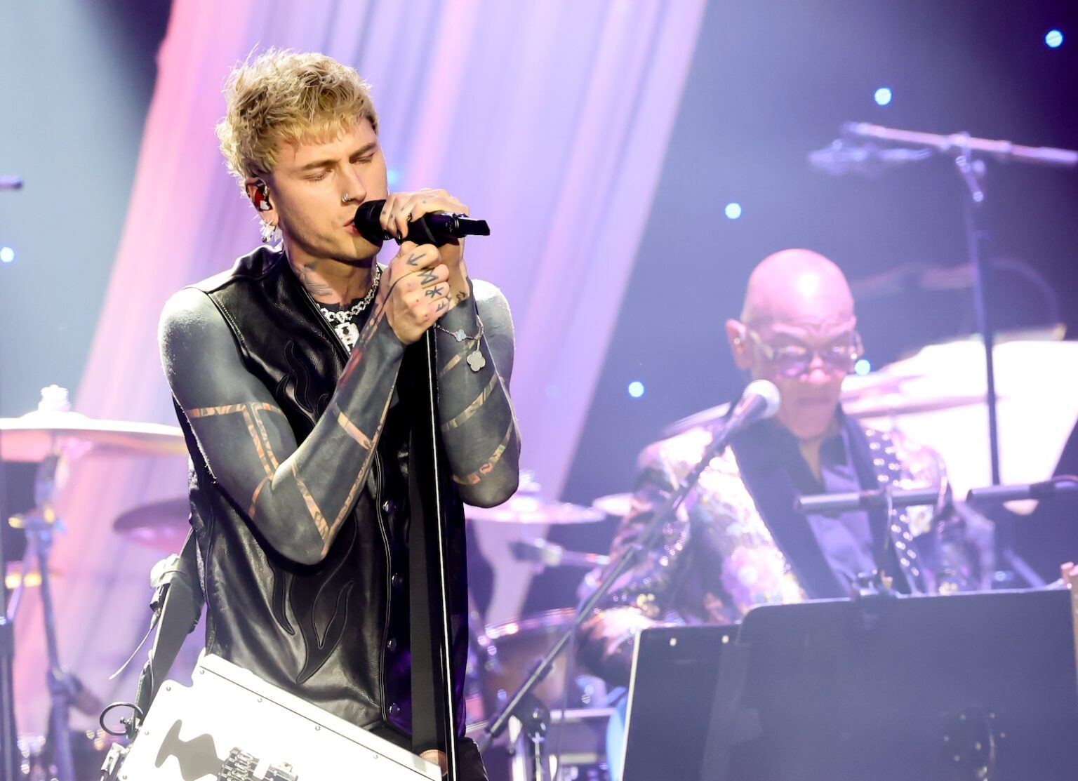 LOS ANGELES, CALIFORNIA - JANUARY 31: mgk performs onstage during the 68th GRAMMY Awards Pre-GRAMMY Gala & GRAMMY Salute to Industry Icons Honoring Avery Lipman & Monte Lipman on January 31, 2026 in Los Angeles, California. (Photo by Emma McIntyre/Getty Images for The Recording Academy)