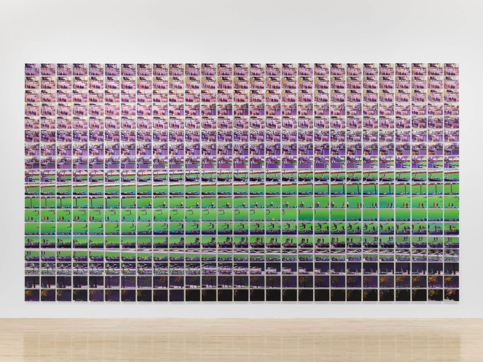 Cynthia Daignault, Twenty-Six Seconds, 2024. Oil on linen. Overall: 162 1/2 × 297 1/2 in. The Museum of Contemporary Art, Los Angeles, Purchase with funds provided by Pete and Michelle Scantland. © Cynthia Daignault. Photo by Jeff McLane.