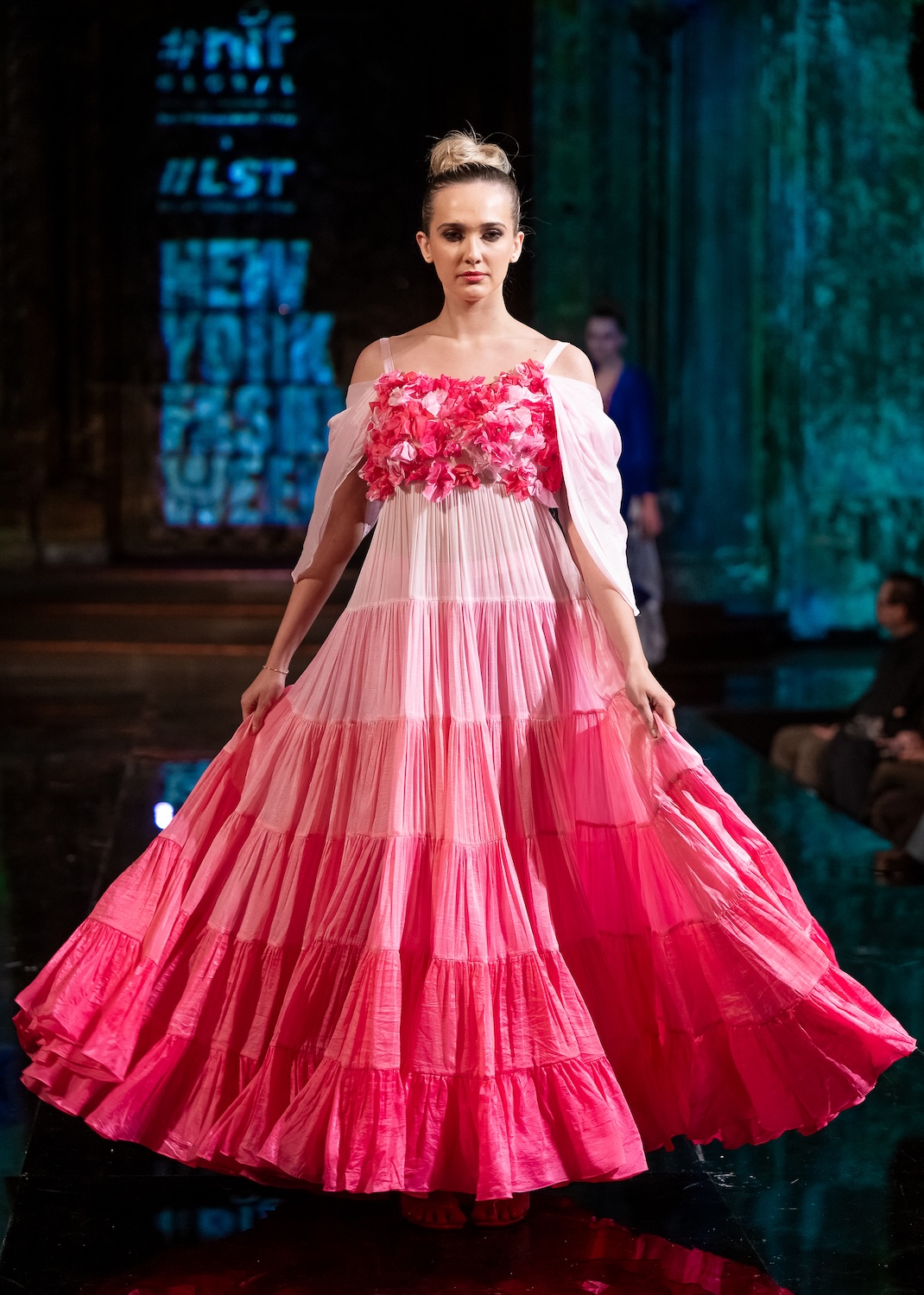 NEW YORK, NEW YORK - FEBRUARY 12: Abbey Christine walks the runway at the NIF Global x London School of Trends show during New York Fashion Week Powered By Art Hearts Fashion at The Angel Orensanz Foundation on February 12, 2026 in New York City. (Photo by Mark Gunter/Getty Images for Art Hearts Fashion)