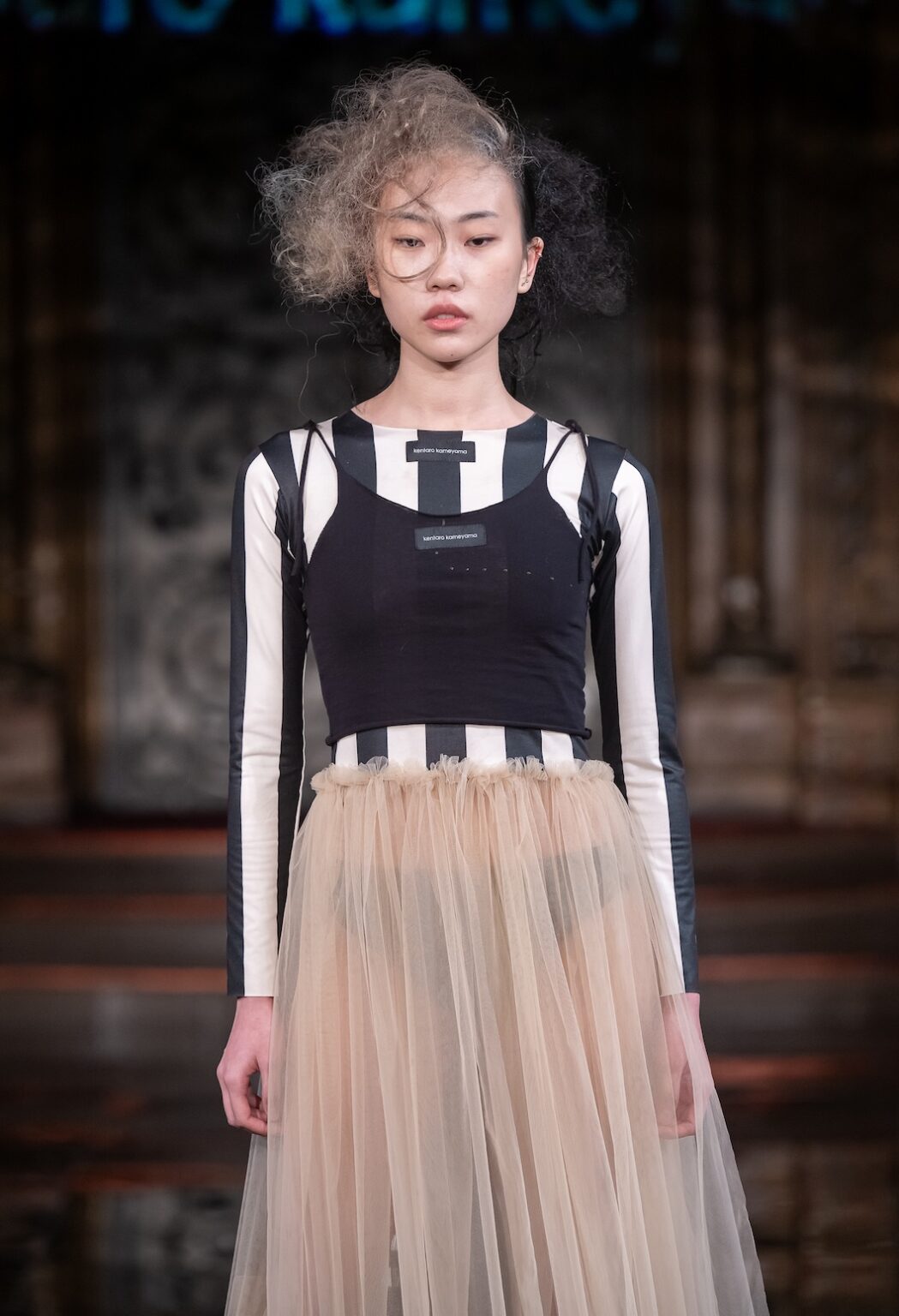 NEW YORK, NEW YORK - FEBRUARY 13: A model walks the runway at the Kentaro show during New York Fashion Week Powered By Art Hearts Fashion at The Angel Orensanz Foundation on February 13, 2026 in New York City. (Photo by Mark Gunter/Getty Images for Art Hearts Fashion)