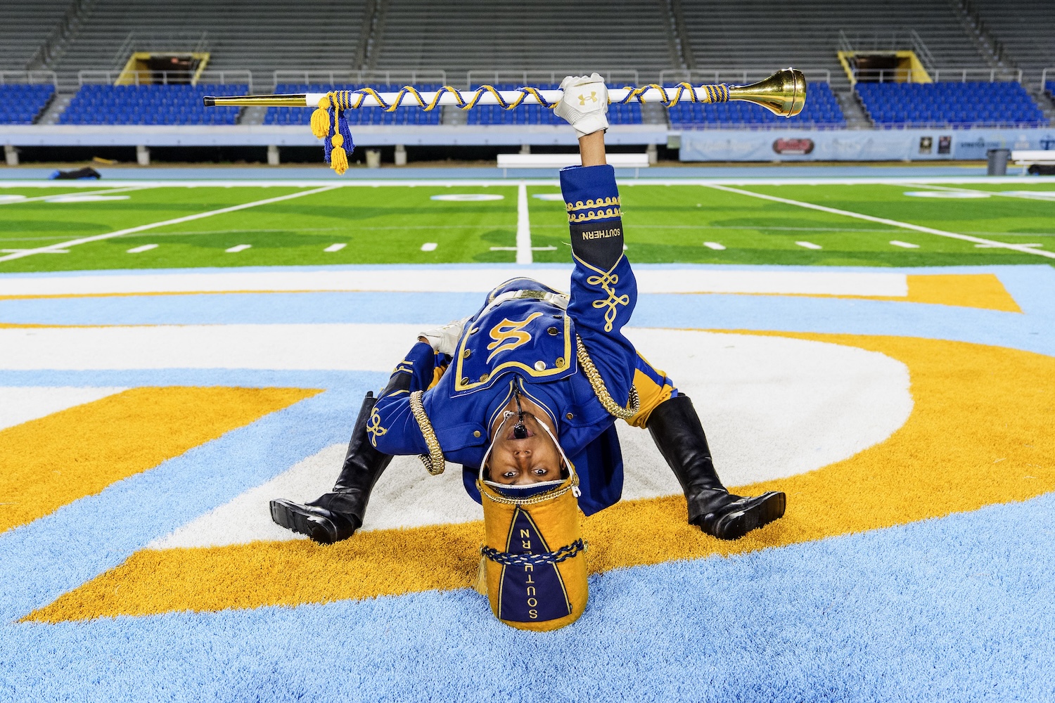 BATON ROUGE, LOUISIANA - FEBRUARY 05: Southern University Marching Band performs at A.W. Mumford Stadium on February 05, 2026 in Baton Rouge, Louisiana. (Photo by Erika Goldring/Getty Images for Lionsgate)