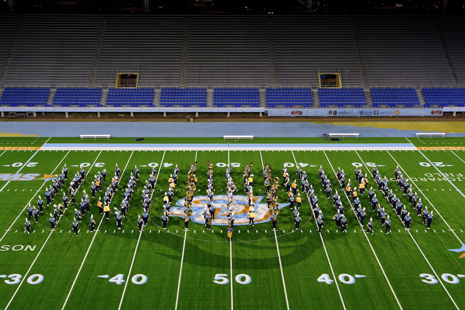 BATON ROUGE, LOUISIANA - FEBRUARY 05: Southern University Marching Band performs at A.W. Mumford Stadium on February 05, 2026 in Baton Rouge, Louisiana. (Photo by Erika Goldring/Getty Images for Lionsgate)