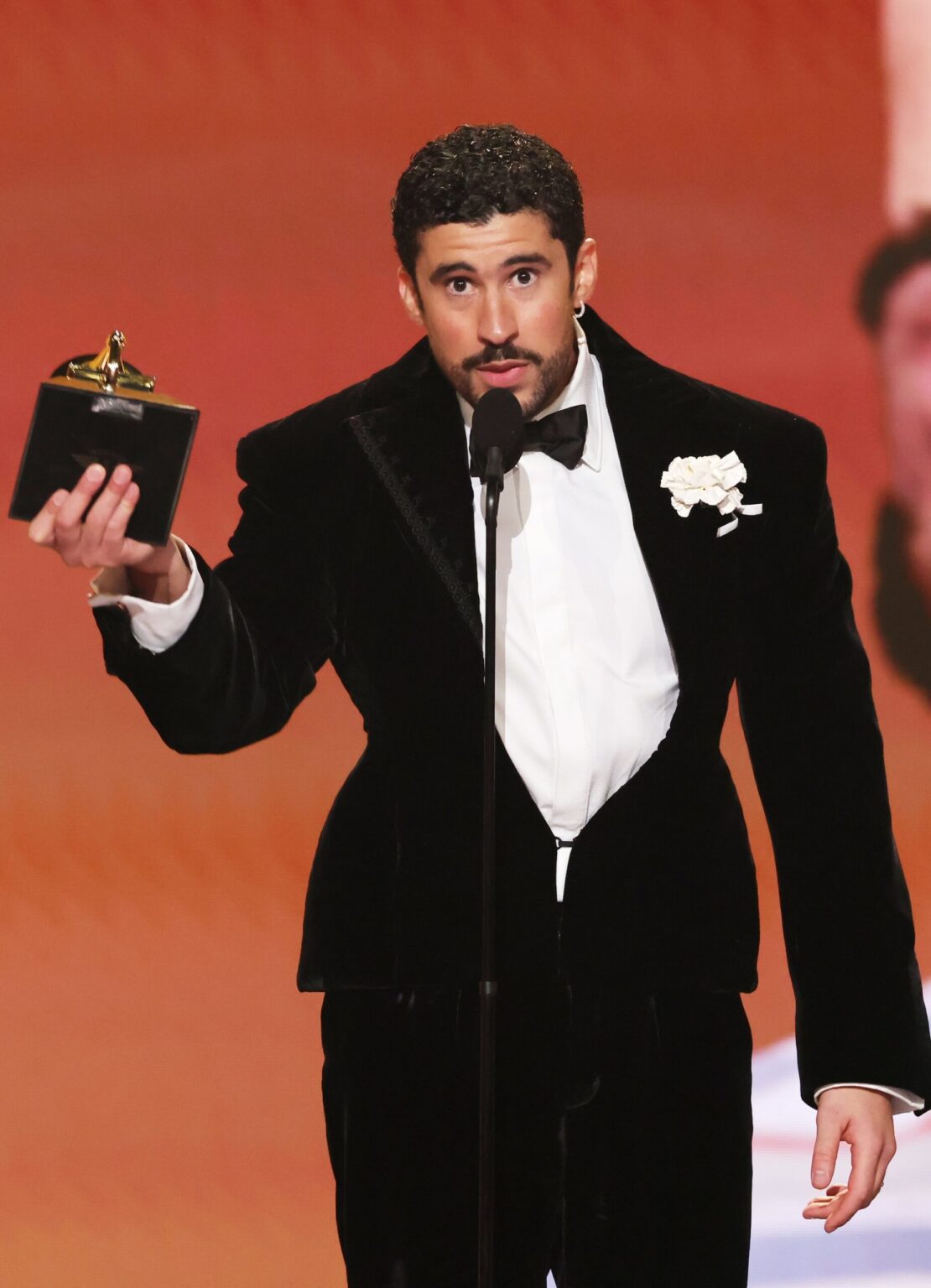 LOS ANGELES, CALIFORNIA - FEBRUARY 01: Bad Bunny accepts the Album of the Year award for "DeBÍ TiRAR MáS FOToS" onstage during the 68th GRAMMY Awards at Crypto.com Arena on February 01, 2026 in Los Angeles, California. (Photo by Kevin Winter/Getty Images for The Recording Academy)