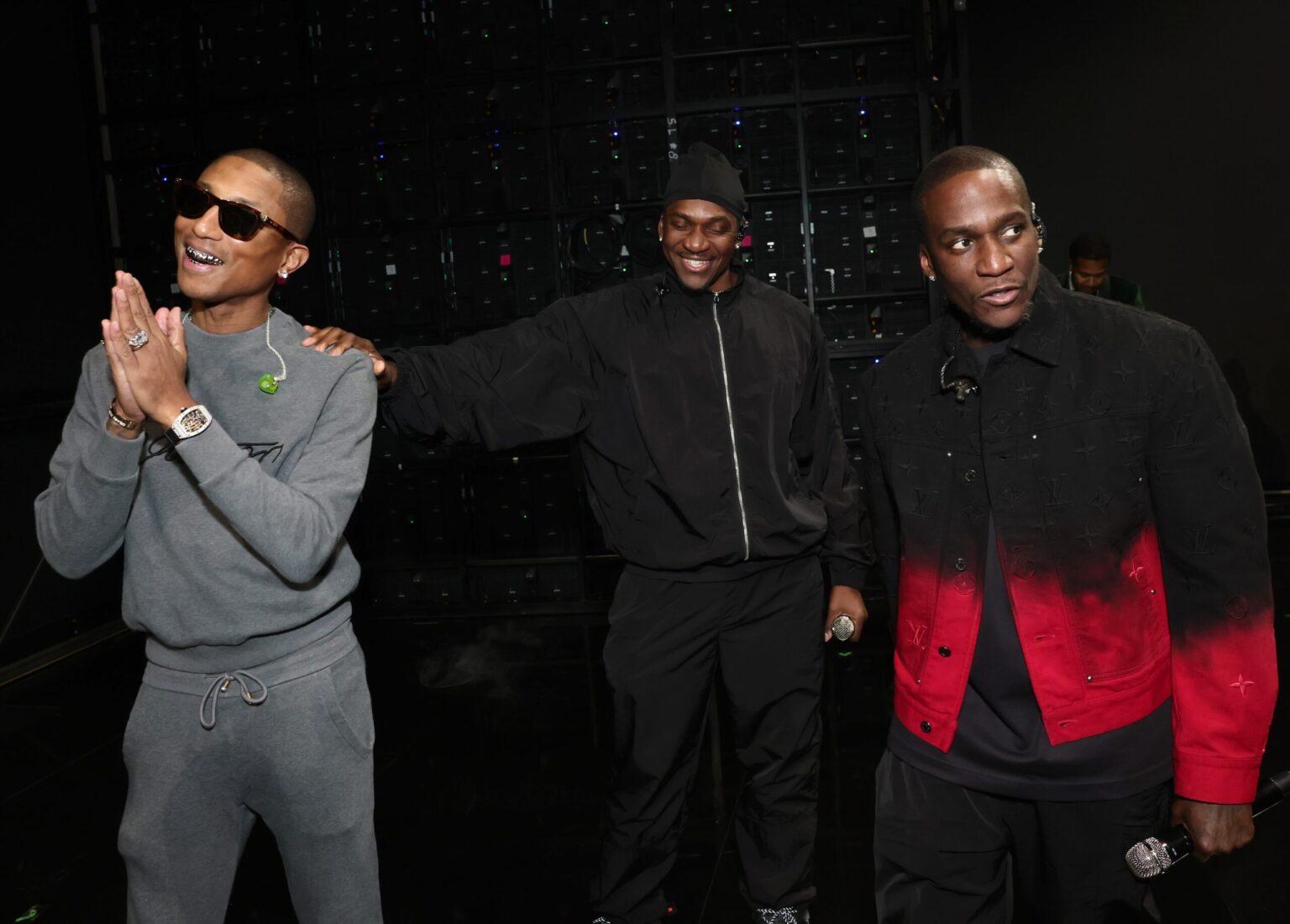 LOS ANGELES, CALIFORNIA - FEBRUARY 01: (L-R) Pharrell Williams, Pusha T and Malice attend the 68th GRAMMY Awards at Crypto.com Arena on February 01, 2026 in Los Angeles, California. (Photo by Emma McIntyre/Getty Images for The Recording Academy)
