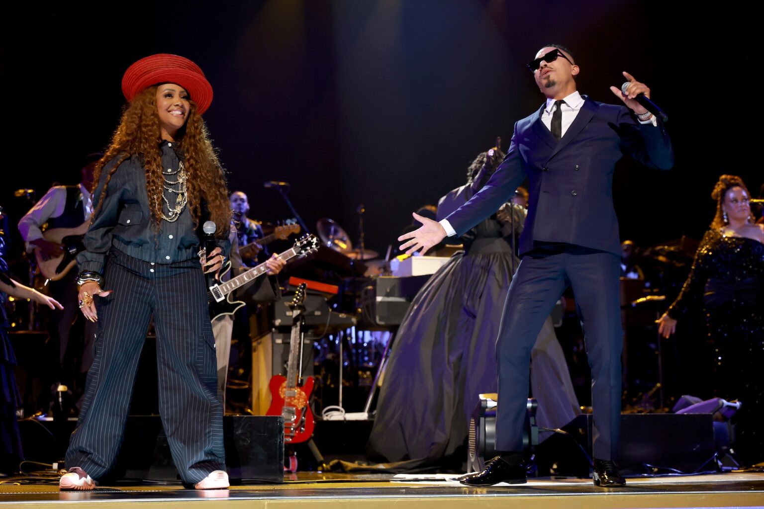 LOS ANGELES, CALIFORNIA - FEBRUARY 01: (L-R) Lalah Hathaway and October London perform onstage during the 68th GRAMMY Awards at Crypto.com Arena on February 01, 2026 in Los Angeles, California. (Photo by Kevin Mazur/Getty Images for The Recording Academy)
