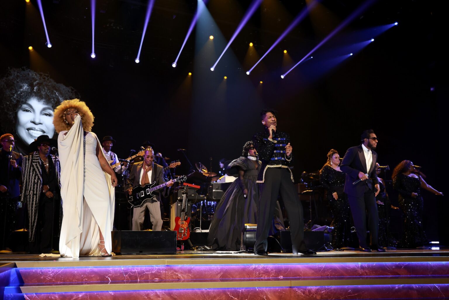 LOS ANGELES, CALIFORNIA - FEBRUARY 01: (L-R) Alexia Jayy, Jon Batiste, and Leon Bridges perform onstage during the 68th GRAMMY Awards at Crypto.com Arena on February 01, 2026 in Los Angeles, California. (Photo by Kevin Mazur/Getty Images for The Recording Academy)