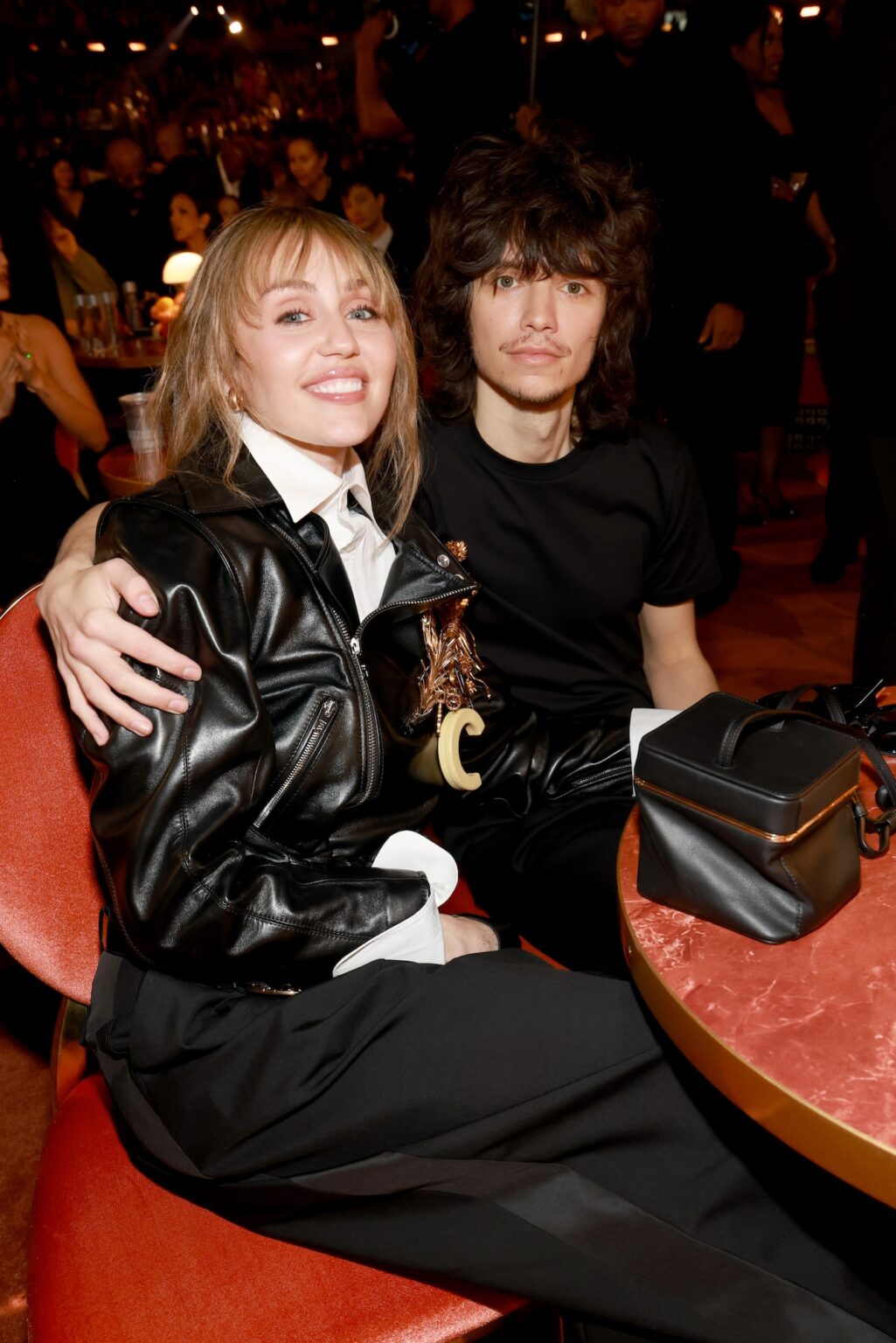 LOS ANGELES, CALIFORNIA - FEBRUARY 01: (L-R) Miley Cyrus and Maxx Morando attend the 68th GRAMMY Awards at Crypto.com Arena on February 01, 2026 in Los Angeles, California. (Photo by Kevin Mazur/Getty Images for The Recording Academy)