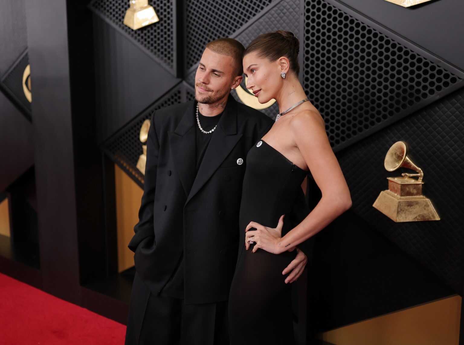 LOS ANGELES, CALIFORNIA - FEBRUARY 01: (L-R) Justin Bieber and Hailey Bieber attend the 68th GRAMMY Awards on February 01, 2026 in Los Angeles, California. (Photo by Neilson Barnard/Getty Images for The Recording Academy)
