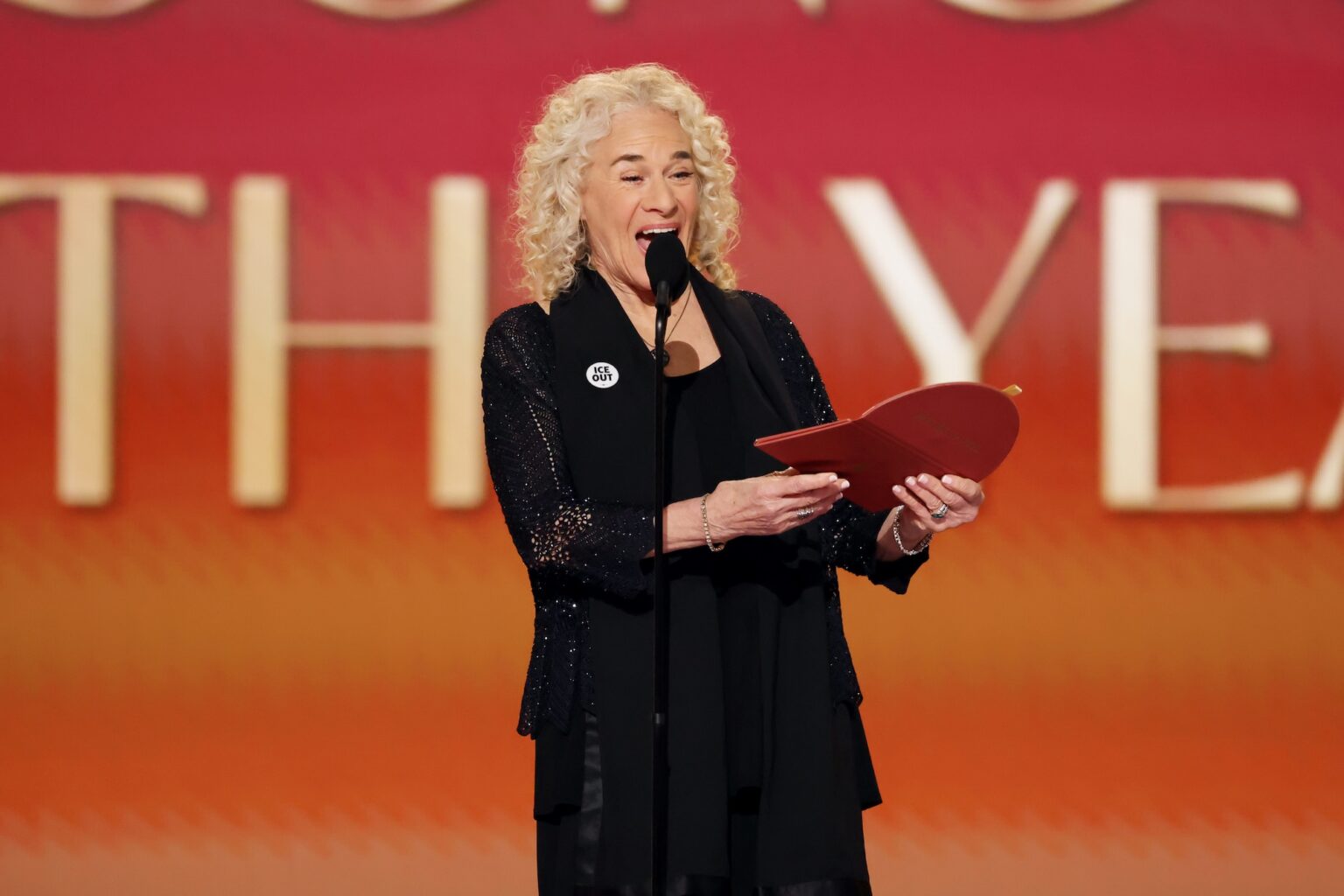 LOS ANGELES, CALIFORNIA - FEBRUARY 01: Carole King speaks onstage during the 68th GRAMMY Awards at Crypto.com Arena on February 01, 2026 in Los Angeles, California. (Photo by Kevin Winter/Getty Images for The Recording Academy)