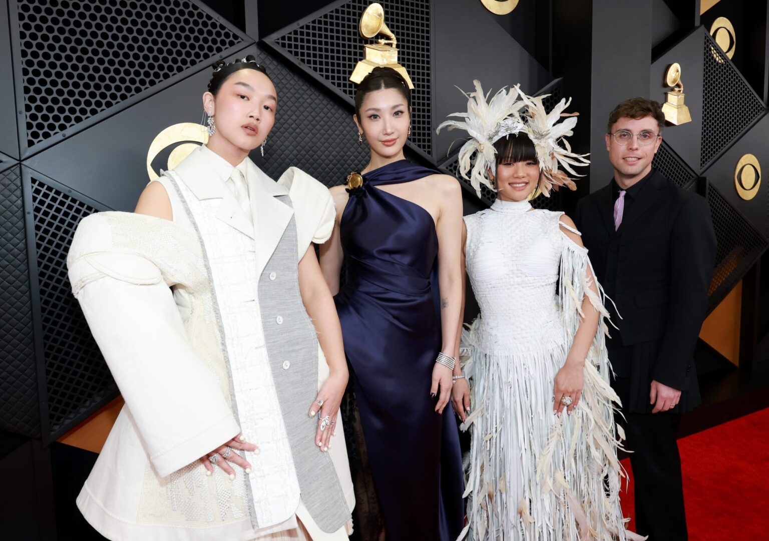 LOS ANGELES, CALIFORNIA - FEBRUARY 01: (L-R) Audrey Nuna, EJAE, Rei Ami, and Mark Sonnenblick attend the 68th GRAMMY Awards on February 01, 2026 in Los Angeles, California. (Photo by Kevin Mazur/Getty Images for The Recording Academy)