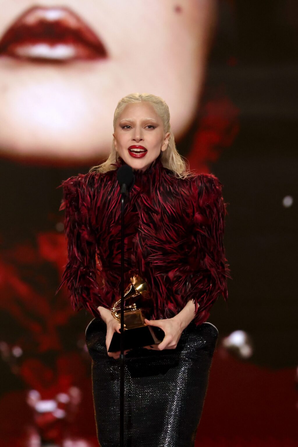 LOS ANGELES, CALIFORNIA - FEBRUARY 01: Lady Gaga accepts the award for Best Pop Vocal Album for "MAYHEM" onstage during the 68th GRAMMY Awards at Crypto.com Arena on February 01, 2026 in Los Angeles, California. (Photo by Kevin Winter/Getty Images for The Recording Academy)