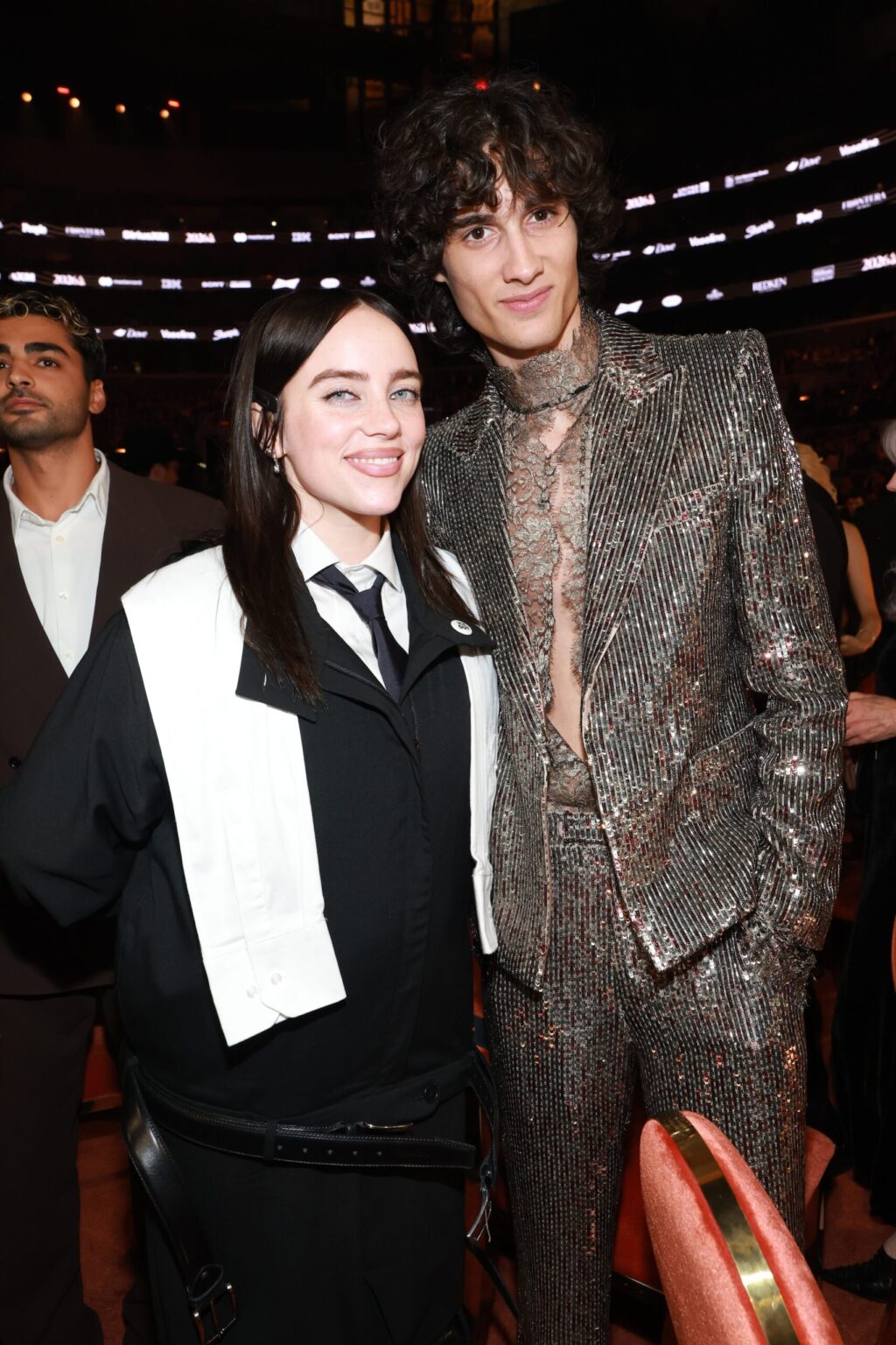 LOS ANGELES, CALIFORNIA - FEBRUARY 01: Billie Eilish and Sombr attend 68th GRAMMY Awards at Crypto.com Arena on February 01, 2026 in Los Angeles, California. (Photo by Kevin Mazur/Getty Images for The Recording Academy)