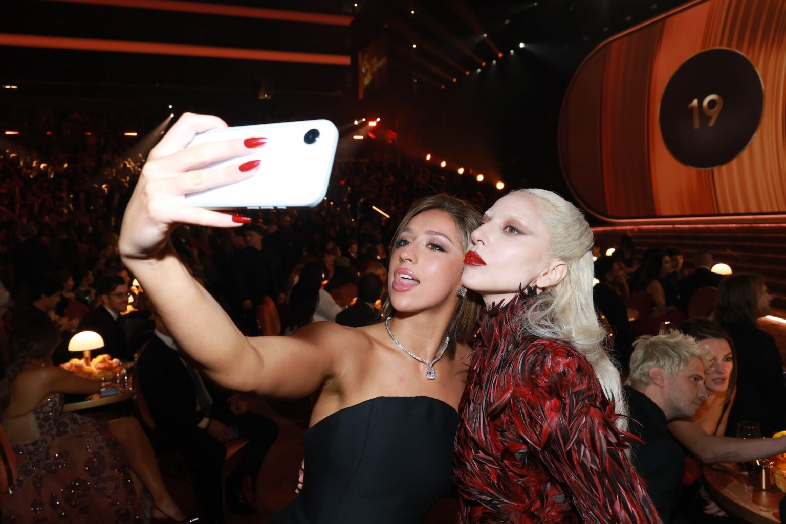LOS ANGELES, CALIFORNIA - FEBRUARY 01: (L-R) Tate McRae and Lady Gaga attend the 68th GRAMMY Awards at Crypto.com Arena on February 01, 2026 in Los Angeles, California. (Photo by Kevin Mazur/Getty Images for The Recording Academy)