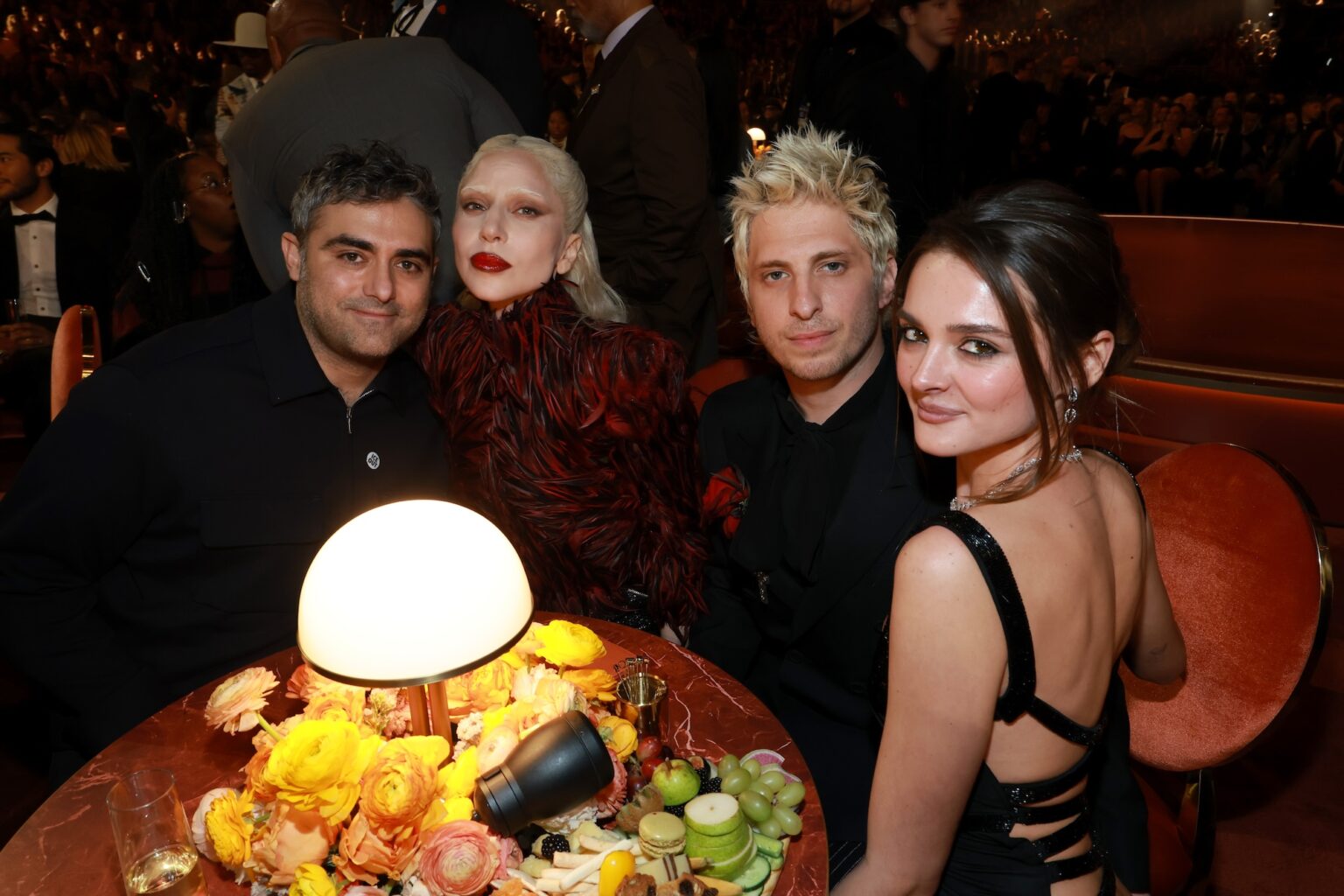 LOS ANGELES, CALIFORNIA - FEBRUARY 01: (L-R) Michael Polansky, Lady Gaga, Andrew Watt, and Charlotte Lawrence attend the 68th GRAMMY Awards at Crypto.com Arena on February 01, 2026 in Los Angeles, California. (Photo by Kevin Mazur/Getty Images for The Recording Academy)
