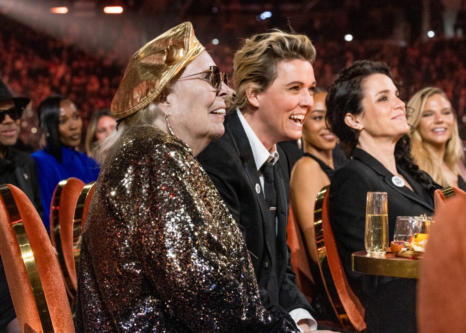 LOS ANGELES, CALIFORNIA - FEBRUARY 01: (L-R) Joni Mitchell and Brandi Carlile attend the 68th GRAMMY Awards at Crypto.com Arena on February 01, 2026 in Los Angeles, California. (Photo by John Shearer/Getty Images for The Recording Academy)