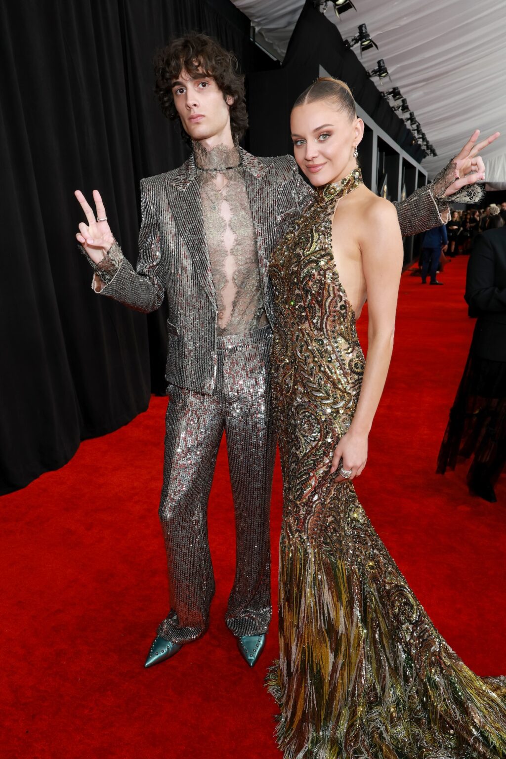 LOS ANGELES, CALIFORNIA - FEBRUARY 01: (L-R) Sombr and Kelsea Ballerini attend the 68th GRAMMY Awards on February 01, 2026 in Los Angeles, California. (Photo by Kevin Mazur/Getty Images for The Recording Academy)