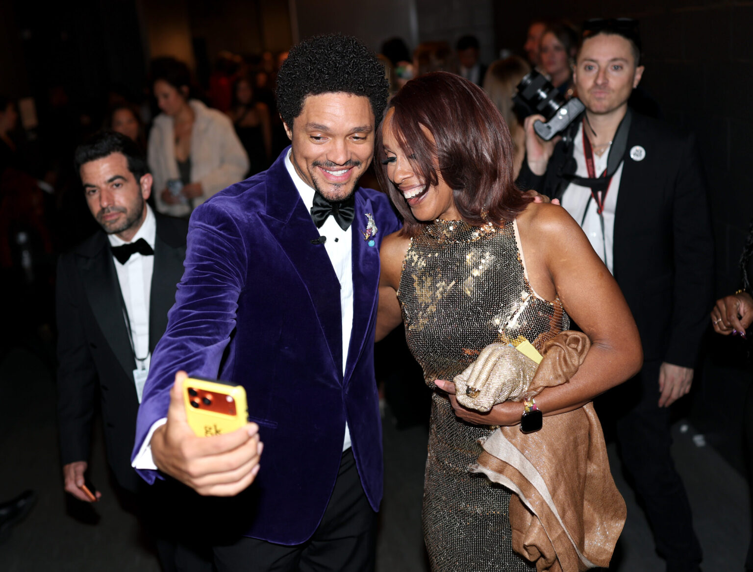 LOS ANGELES, CALIFORNIA - FEBRUARY 01: (L-R) Trevor Noah and Gayle King attend the 68th GRAMMY Awards at Crypto.com Arena on February 01, 2026 in Los Angeles, California. (Photo by Matt Winkelmeyer/Getty Images for The Recording Academy)